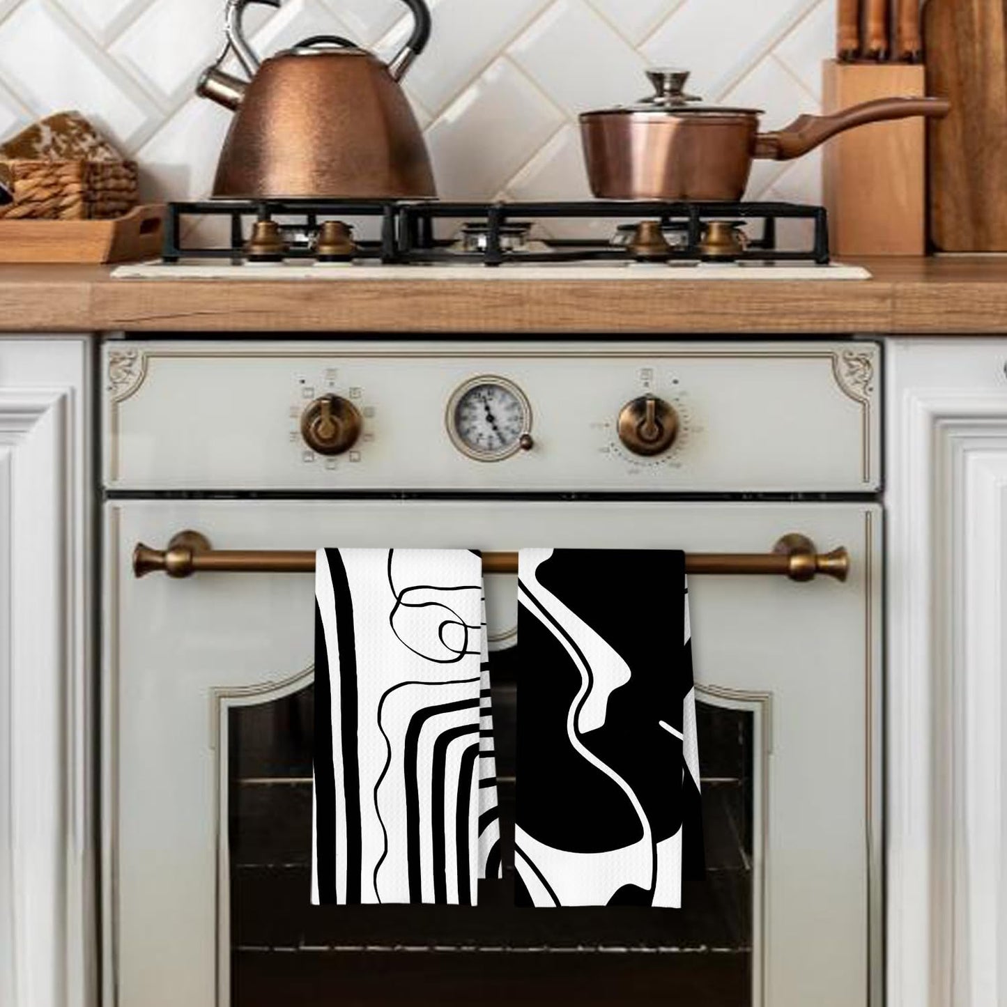 Beige and Black Moroccan Kitchen Towels, Boho Abstract Dish Tea Towels for Kitchen Decor, Retro Mid Century Modern Hand Towel for Bathroom Decor, 16x24 Inches