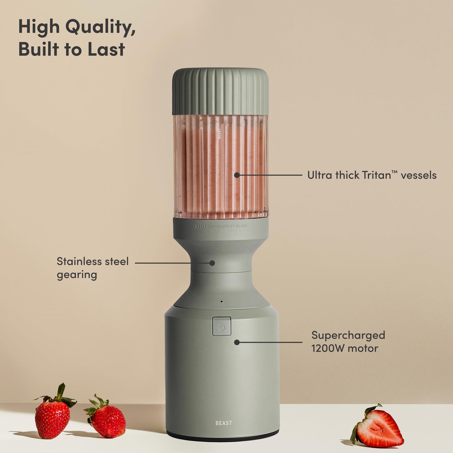 Beast Mega 1200 Plus | Premium Countertop Blender | Smoothies, Shakes, Sauces, Dips, Soups | Blends Ice and Frozen Fruit | XL Vessel | With Extra Vessels, Straw System | (Charcoal, 120V)
