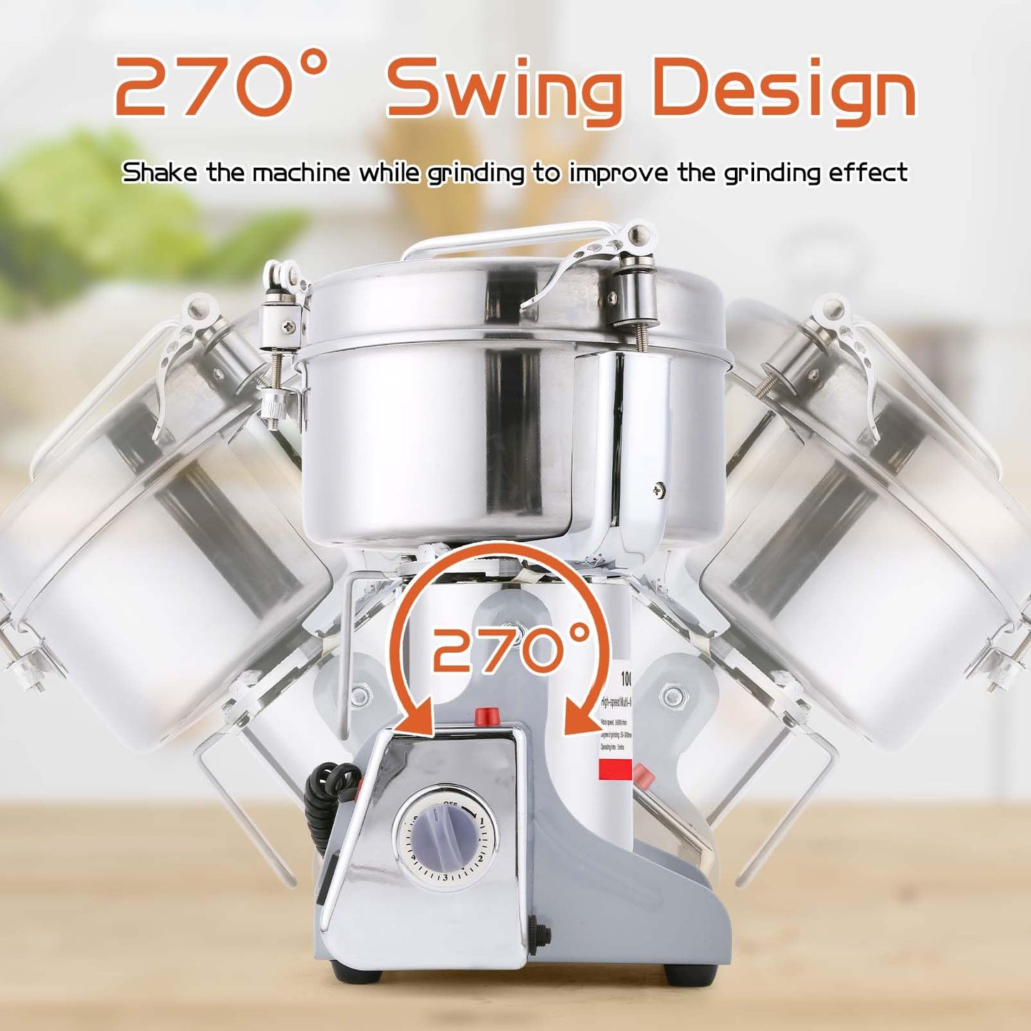 Electric Grain Mill Grinder 800g Stainless Steel Pulverizer 36000r/min High-speed Grain Mill 1800W Dry Material Grinding Machine 270° swingable Superfine powder for Home and Commercial