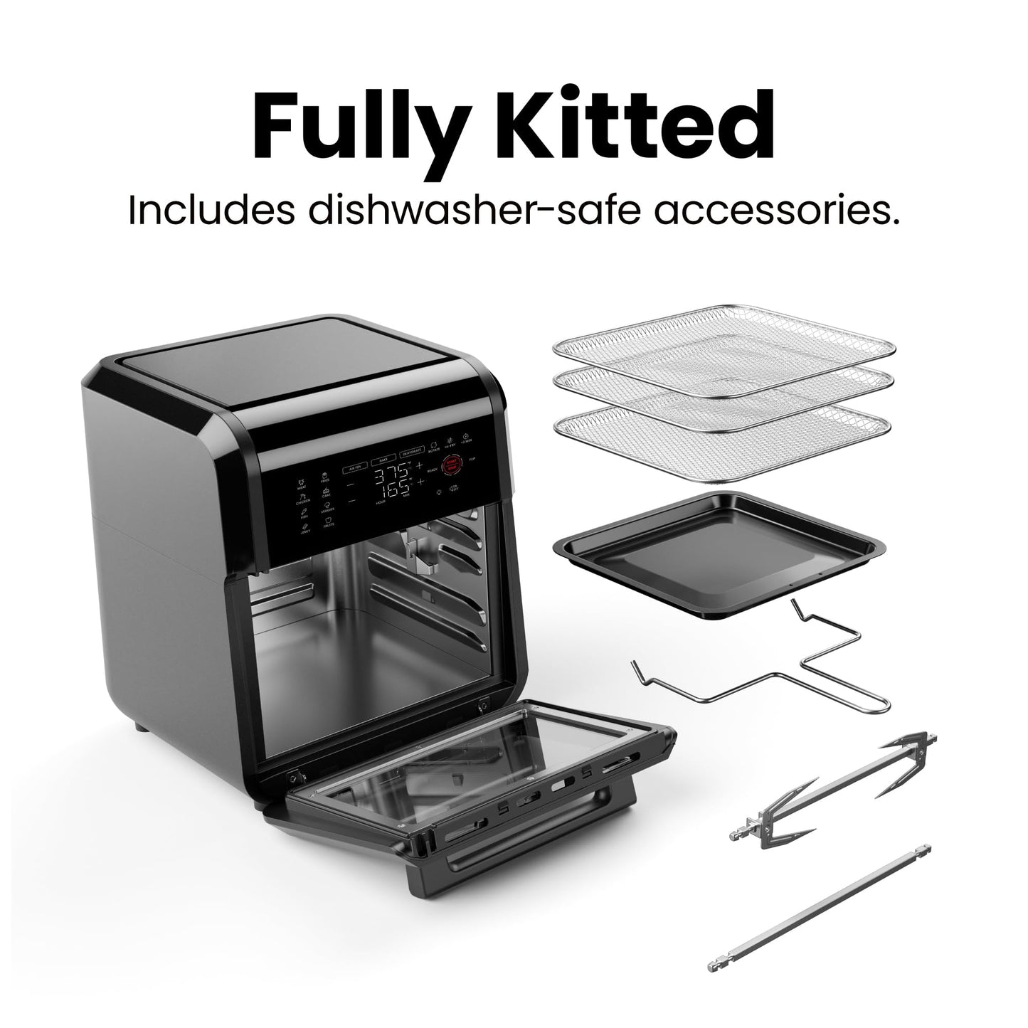 CHEFMAN Multifunctional Digital Air Fryer+ Rotisserie, Dehydrator, Convection Oven, 17 Touch Screen Presets Fry, Roast, Dehydrate, Bake, XL 10L Family Size, Auto Shutoff, Large Easy-View Window, Black