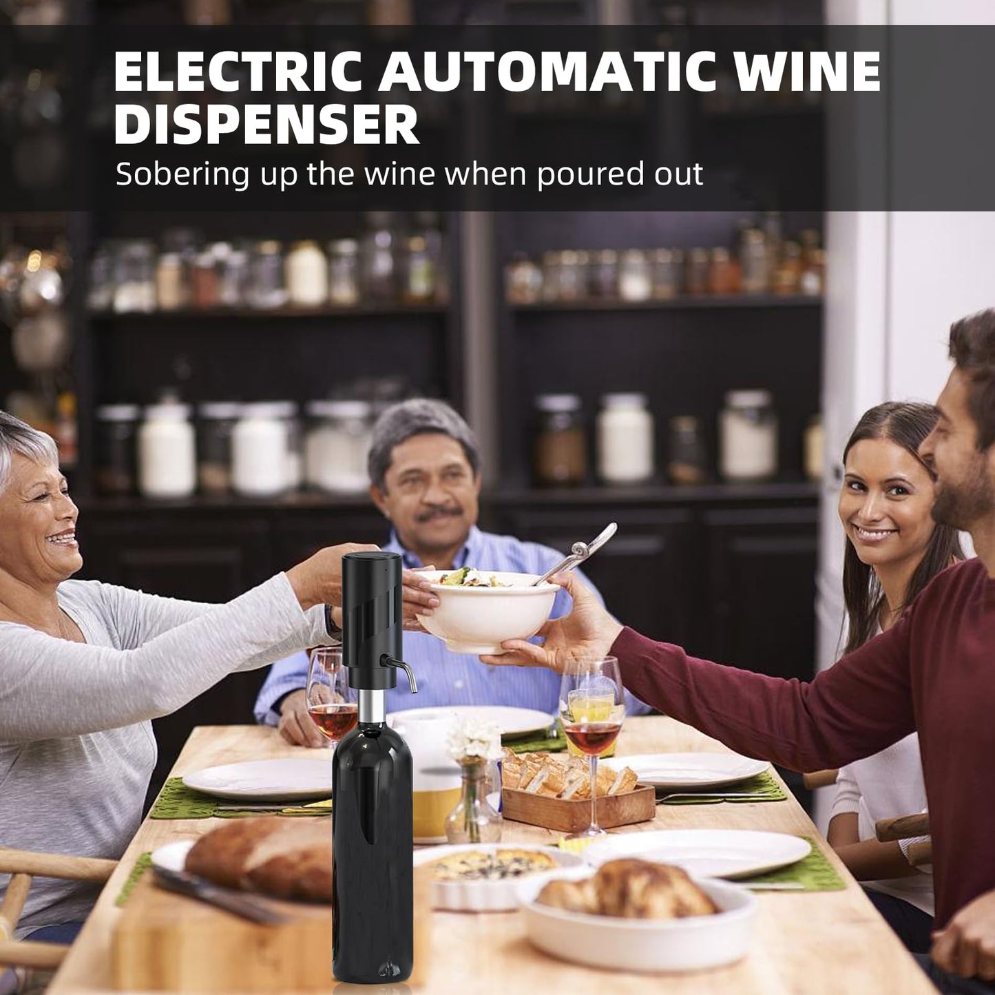 Rechargeable Wine aerator Electric Wine Decanter, Automatic Wine Dispenser withStorage Base,Two Modes:long press to continuously Dispense wine/single press to Dispense75ml of Wine