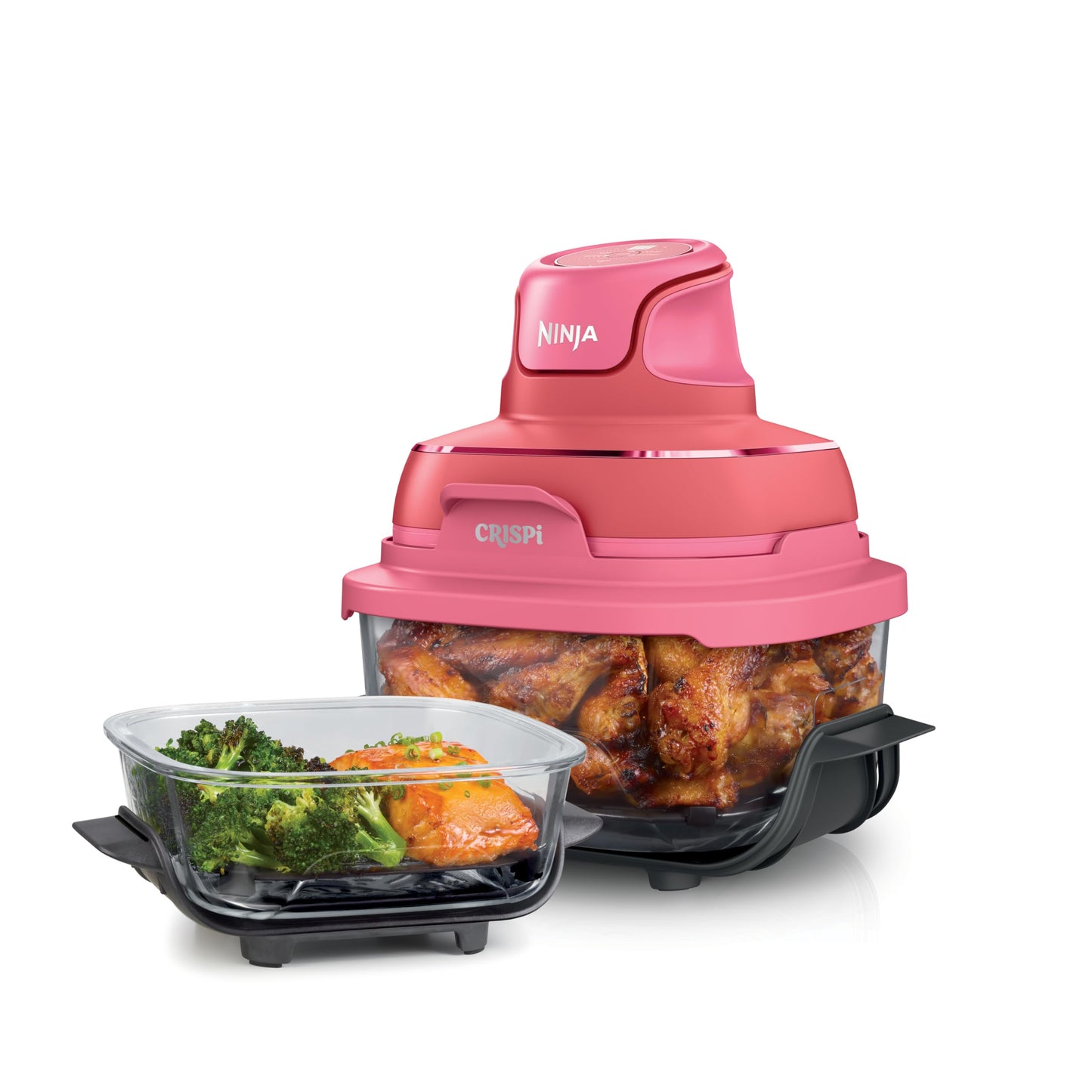 Ninja | Air Fryer | Crispi 4-in-1 Portable Cooking System | 4QT & 6 Cup Glass Containers, Crisper Plates & Storage Lids Included | Microwave, Freezer & Dishwasher Safe | Cherry Crush | FN101DR