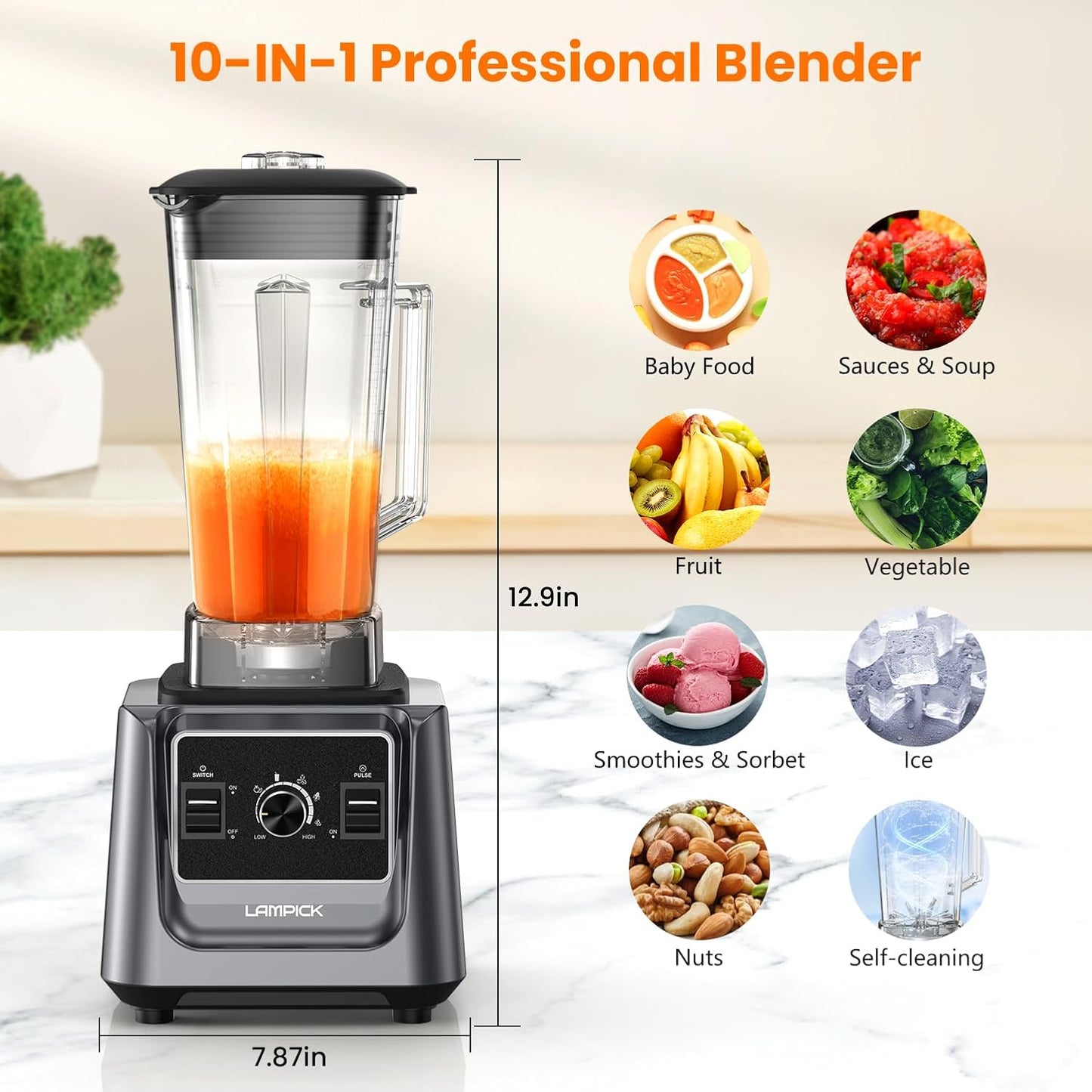 Blenders for Kitchen, 2000W Professional Grade High-Speed Countertop Blender with 68oz Pitcher & 27oz To-Go Cup for Smoothies, Ice, and Frozen Fruit, BPA-Free, Dishwasher Safe