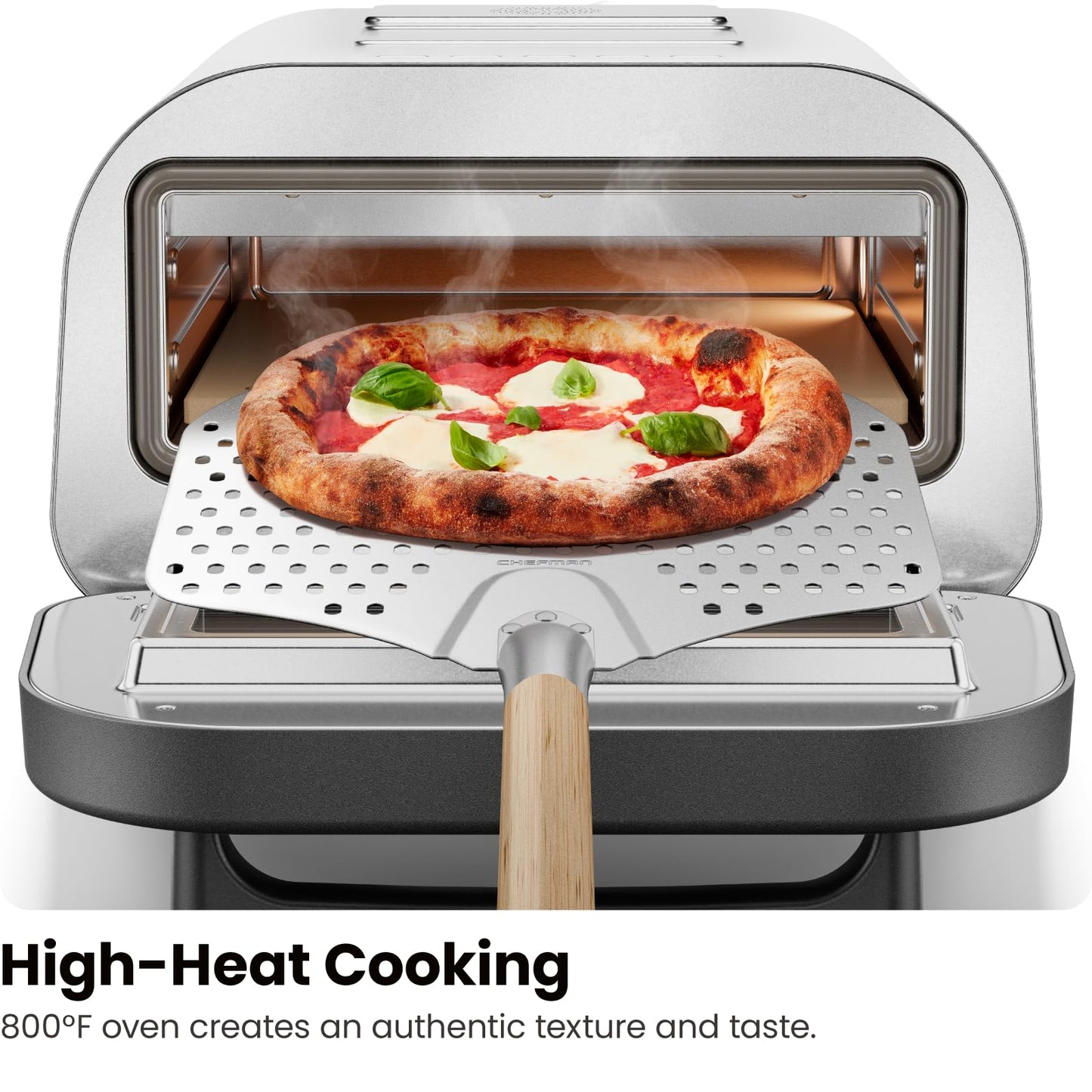 CHEFMAN Indoor Pizza Oven - Makes 12 Inch Pizzas in Minutes, Heats up to 800°F - Countertop Electric Pizza Maker with 5 Touchscreen Presets, Pizza Stone and Peel Included - Stainless Black