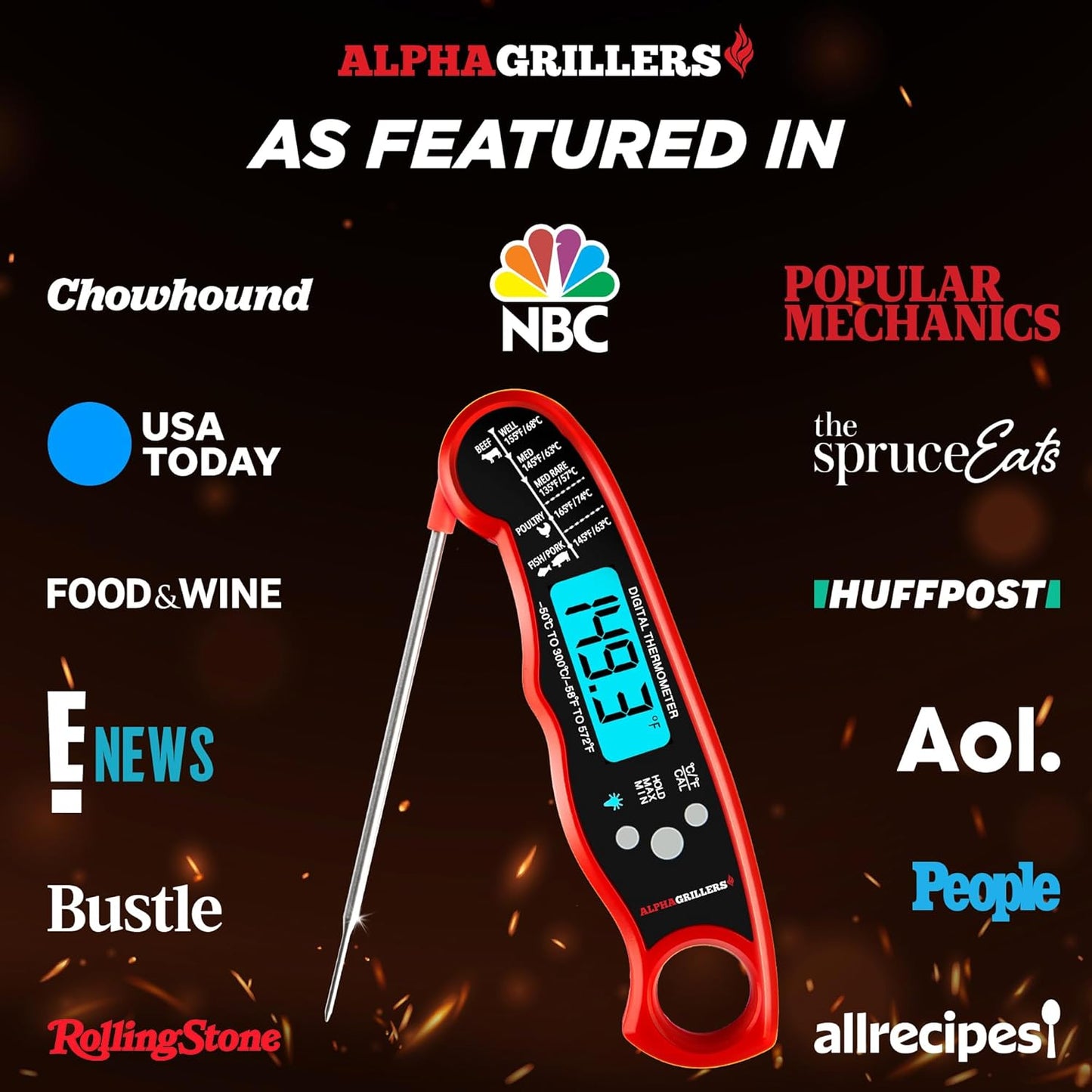 Alpha Grillers Meat Thermometer Digital - Instant Read Food Thermometer for Cooking and Grilling Stocking Stuffers for Men Christmas Gifts for Men