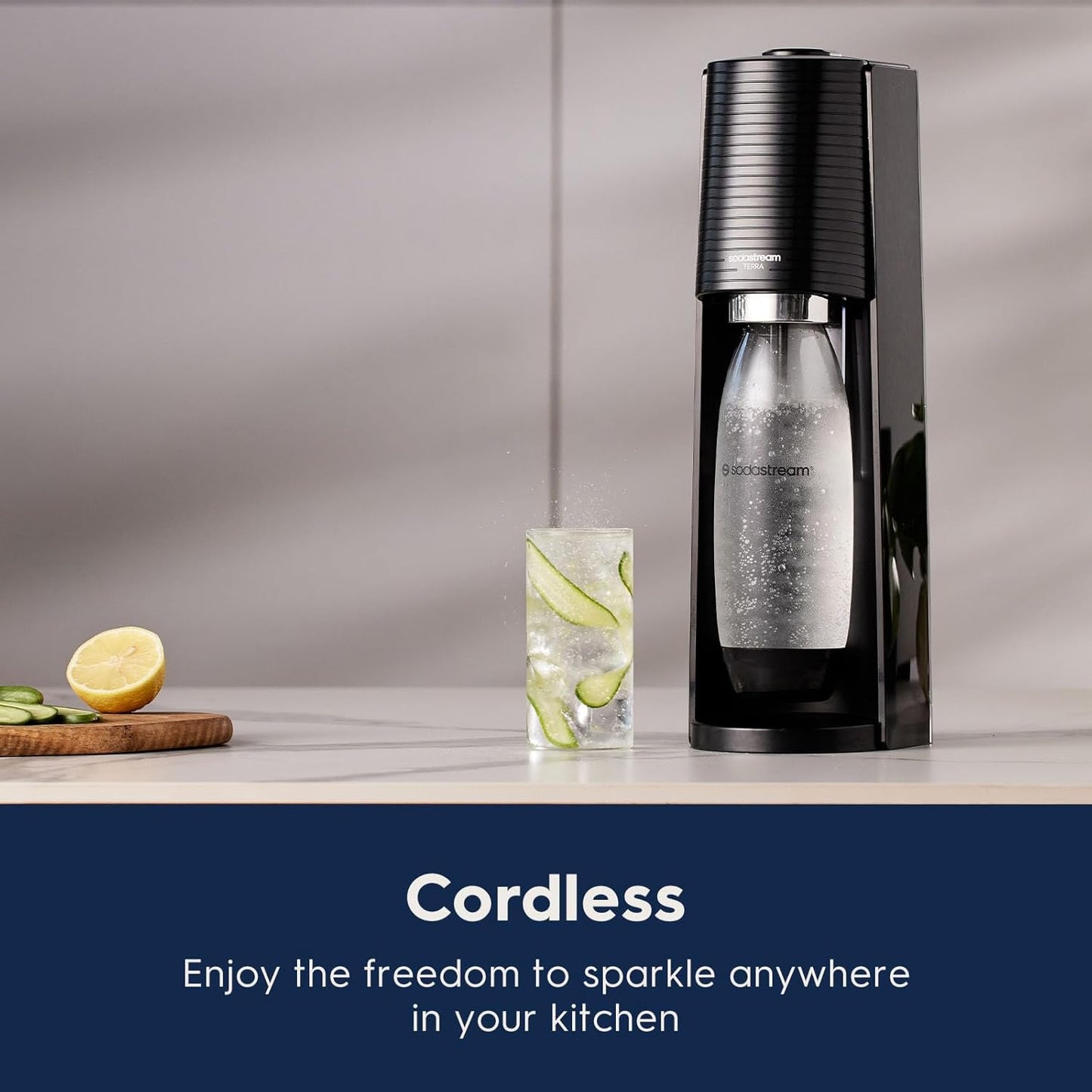 SodaStream - Terra Sparkling Water Maker | VALUE BUNDLE | CQC CO2 system | Includes 2x CO2 Cylinders, 3x 32 Fl Oz Dishwasher Safe Bottles, 2x Bubly Flavor Drops | Combine with Flavors | Misty Blue