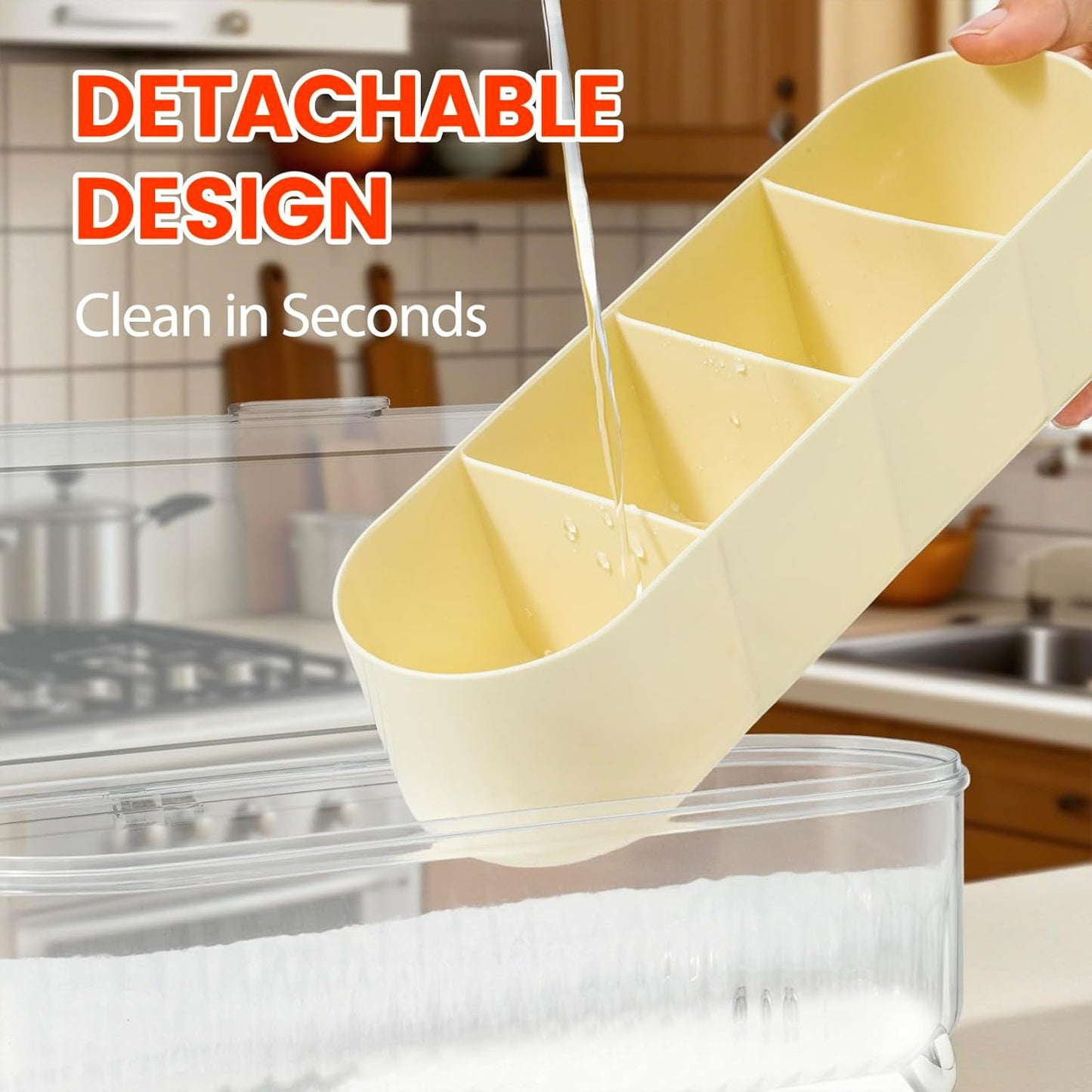 Clear Seasoning Box with 4 Compartments - Spice Organizer with Lids and Spoons - Condiment Container Set for Salt, Sugar, Pepper, and More - Countertop Spice Storage