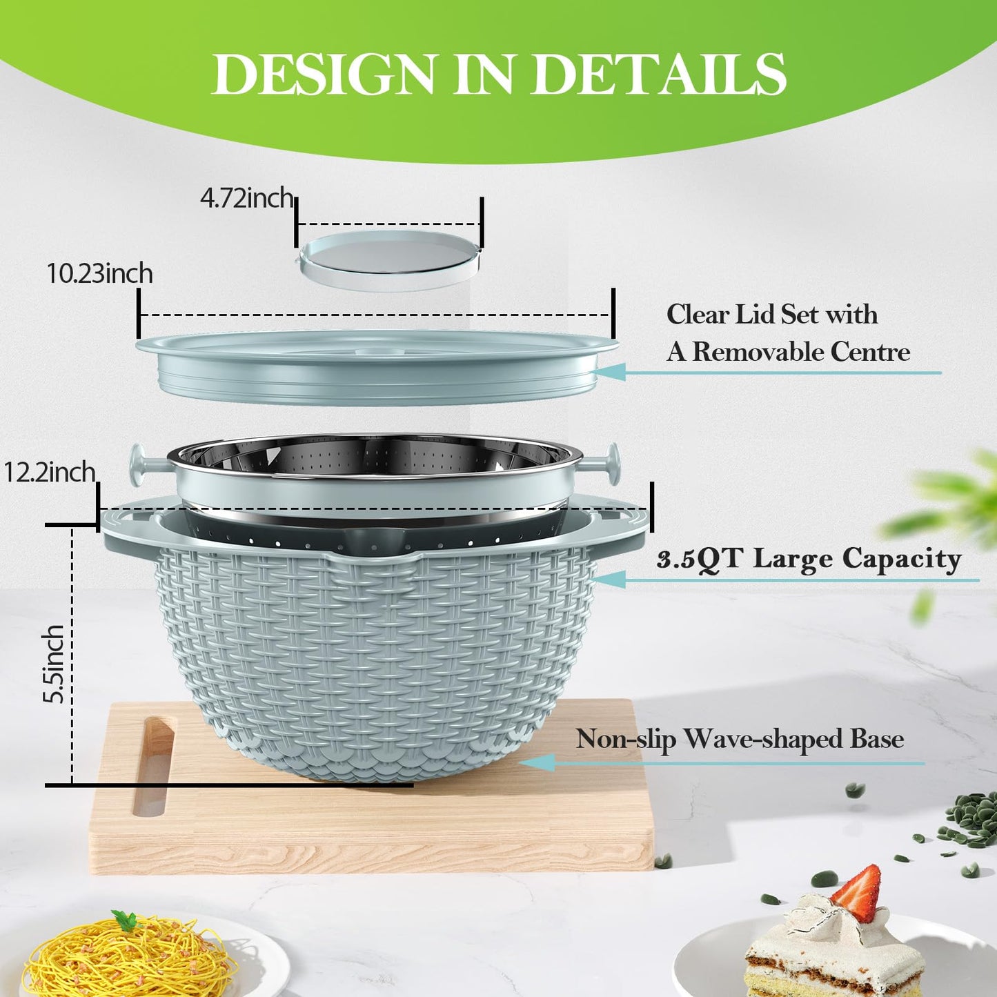 Over the Sink Colander - Strainers and Colanders - Stainless Steel Strainer - Expandable Sink Colander with Rubber Grip for Strain, Drain, Rinse Fruits, Vegetables, Home Kitchen Essentials