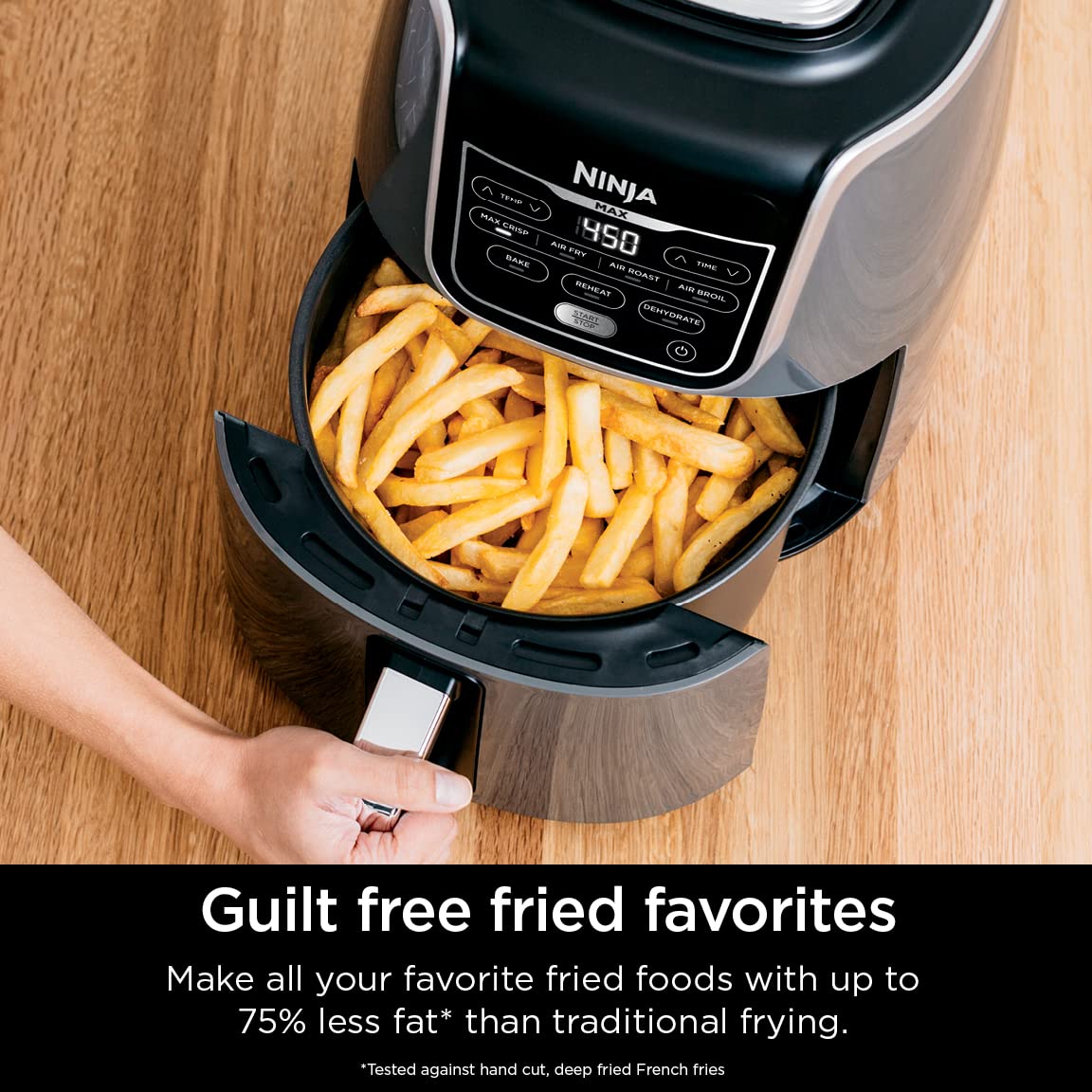 Ninja | Air Fryer | 6.5 QT Pro XL Capacity fits 9lbs of Wings | 6-in-1 Max Crisp, Air Fry, Roast, Bake, Reheat & Dehydrate | Nonstick Basket, Crisper Plate & Recipe Guide | Grey | AF181