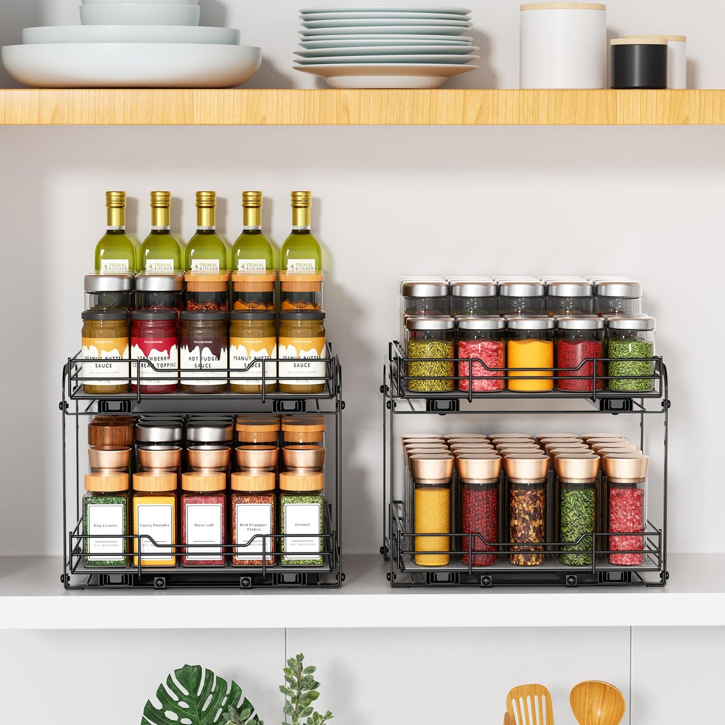 RCHYFEED Pull Out Spice Rack Organizer for Cabinet,Slide out Spice Organizer for Inside Cabinets,Heavy Duty Spice Organization for Kitchen and Pantry,Seasoning,Sauces(1-Tier,8.5" Wx10.5 Dx2.5 H)