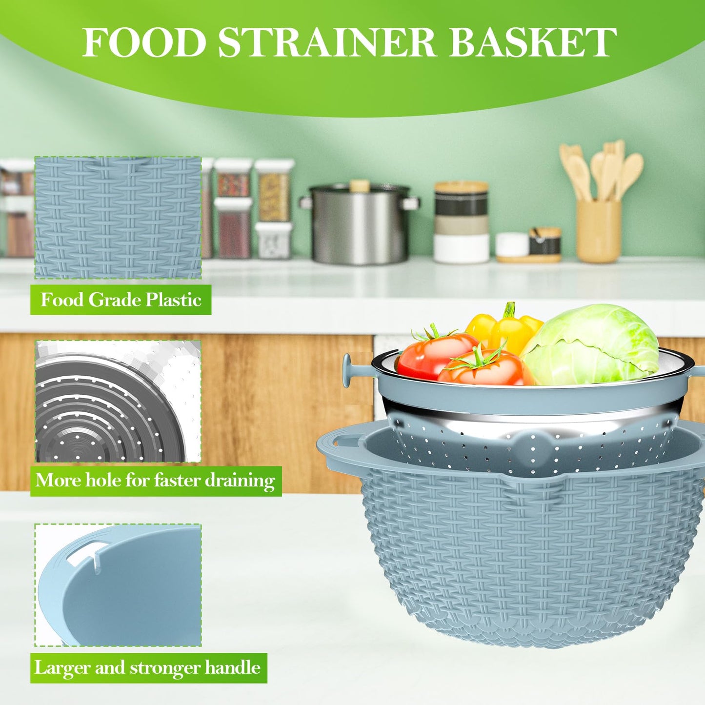 Over the Sink Colander - Strainers and Colanders - Stainless Steel Strainer - Expandable Sink Colander with Rubber Grip for Strain, Drain, Rinse Fruits, Vegetables, Home Kitchen Essentials