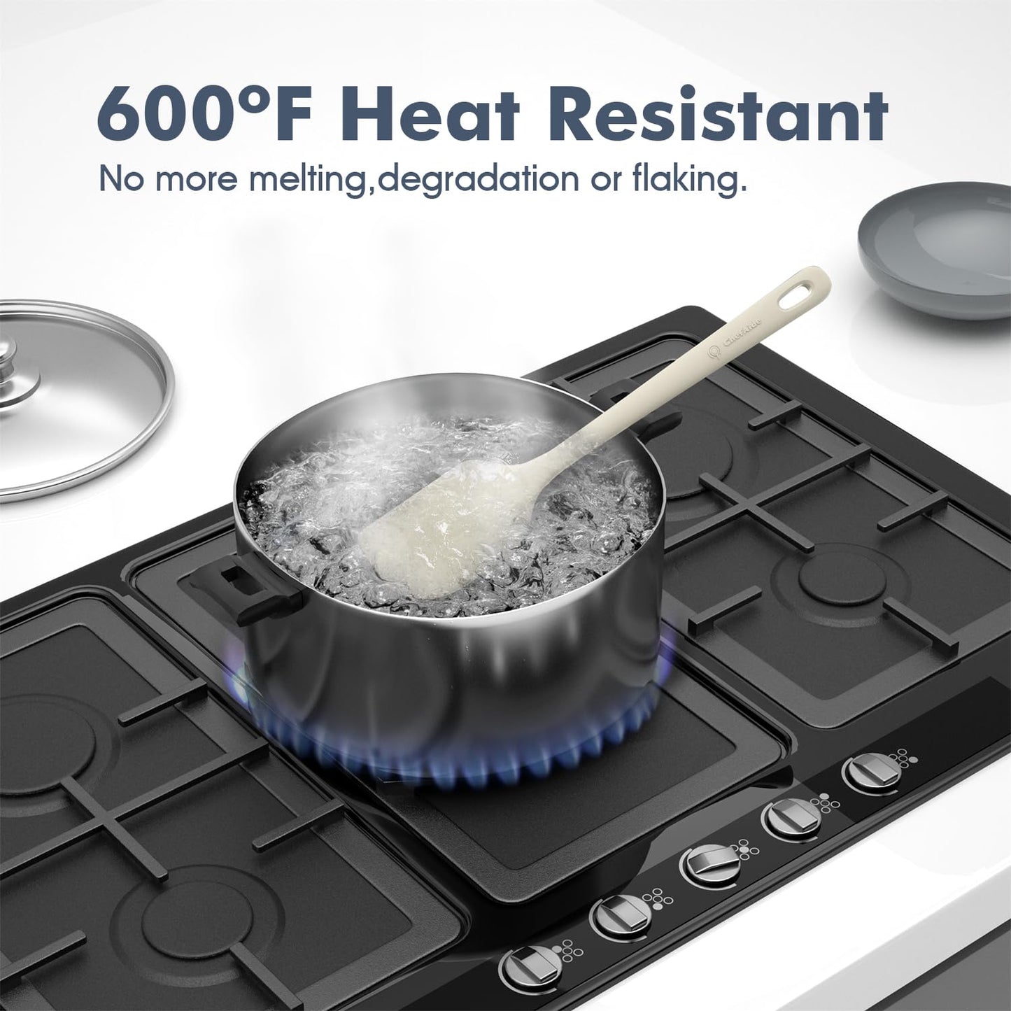 5 Pieces Silicone Spatula Set, Food Grade Rubber Spatula, Upgrade Strong Handle with Ergonomic Grip, Heat Resistant Up to 600°F for Nonstick Cookware, Cooking