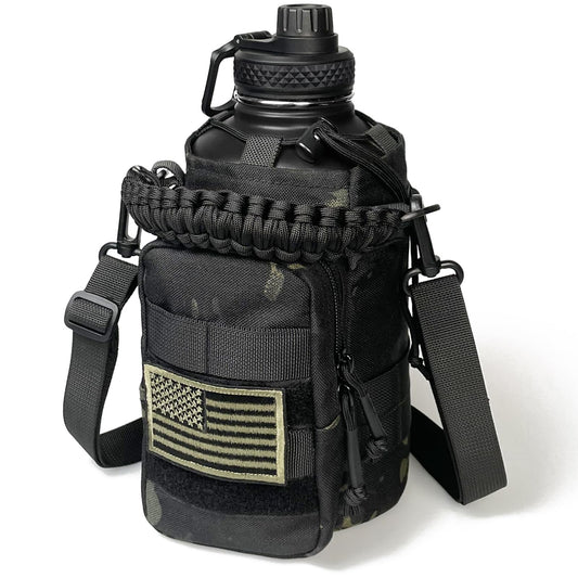 32 Oz Water Bottle with Sleeve - Insulated Bottle with Strap Stainless Steel Gym Water Bottles for Men Sports Workout Hiking All Black