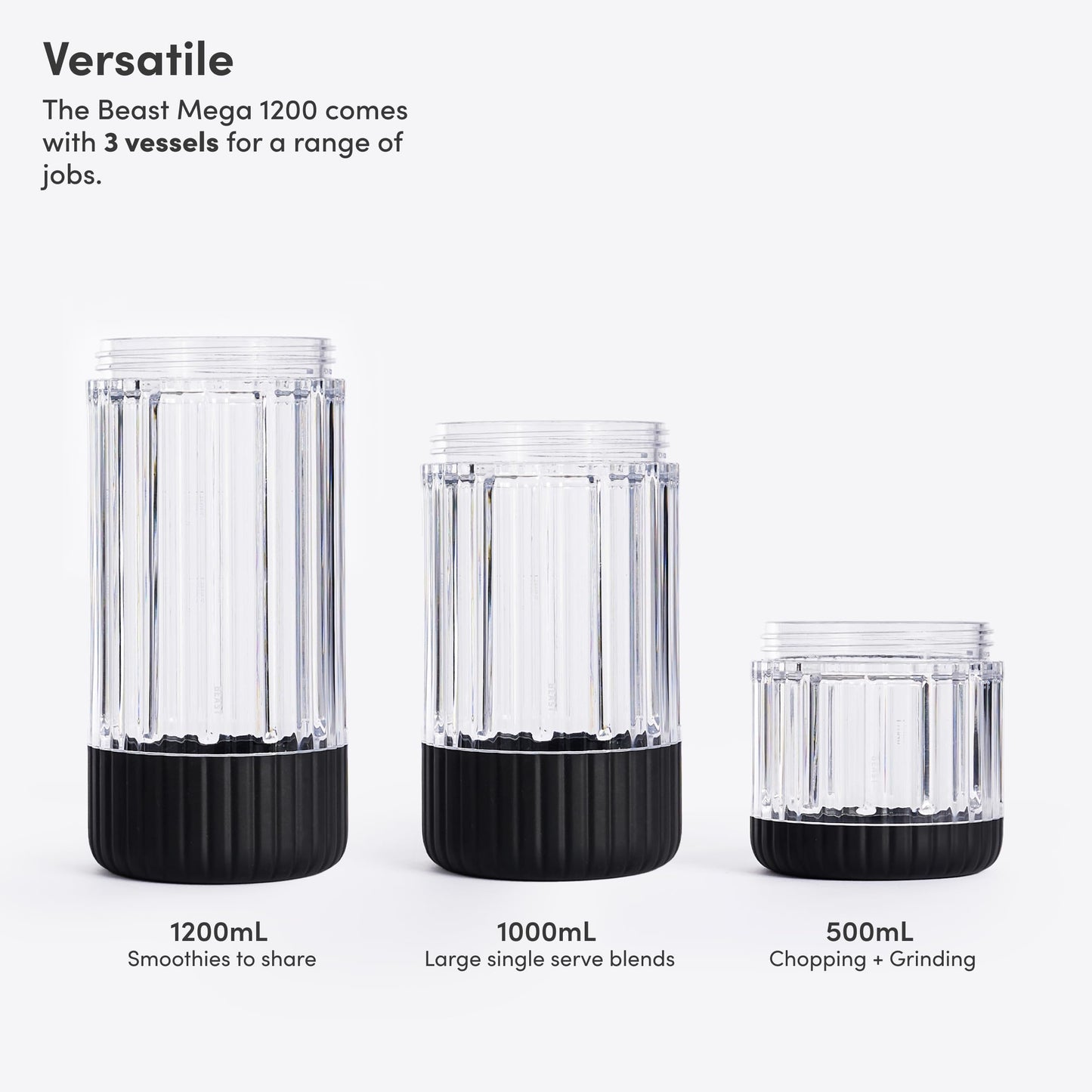 Beast Mega 1200 Plus | Premium Countertop Blender | Smoothies, Shakes, Sauces, Dips, Soups | Blends Ice and Frozen Fruit | XL Vessel | With Extra Vessels, Straw System | (Charcoal, 120V)