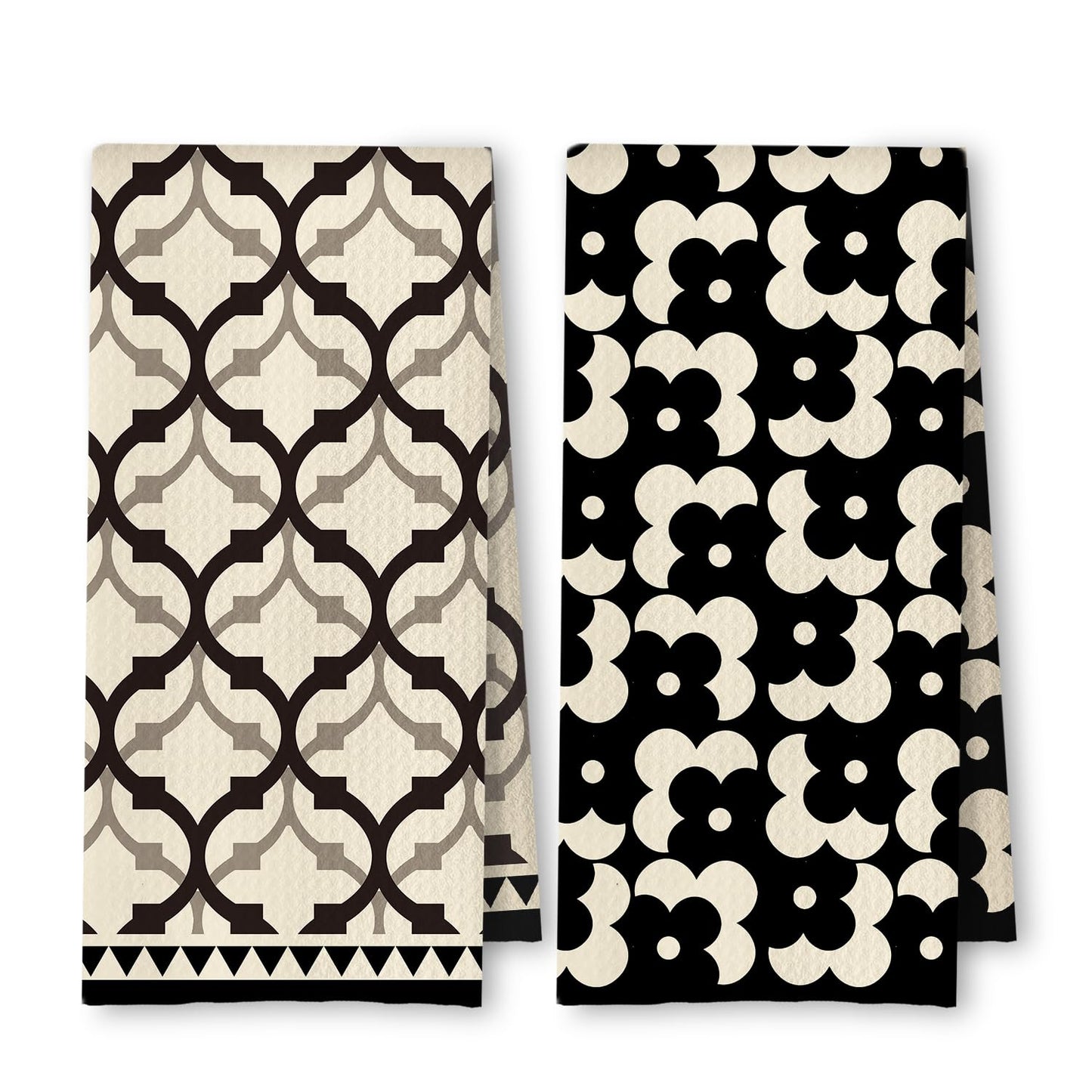 Beige and Black Moroccan Kitchen Towels, Boho Abstract Dish Tea Towels for Kitchen Decor, Retro Mid Century Modern Hand Towel for Bathroom Decor, 16x24 Inches
