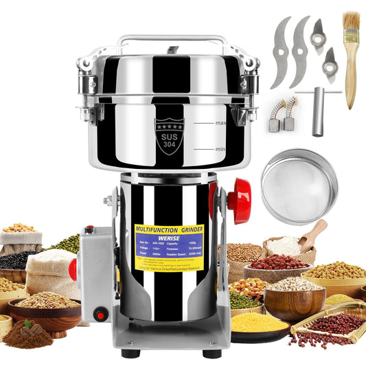 Grain Mill Grinder Electric Flour, 2000g Corn Fine Powder Rice Grinder Wheat Mill for Home Kitchen Commercial Stainless Steel Spice Food Pepper Coffee Beans (Swing Type)