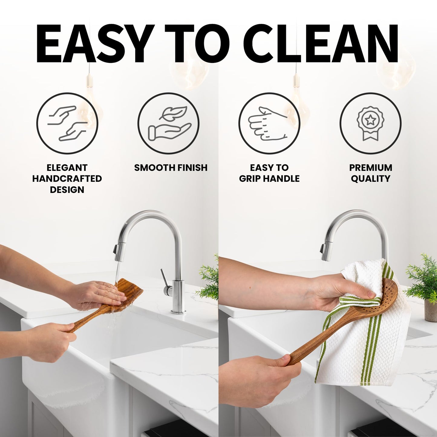 Zulay Kitchen 9.4" Teak Wooden Cooking Spoon – Durable, Non-Stick Wooden Utensil for Cooking, Stirring, Mixing & Serving – Heat-Resistant, Smooth Finish Kitchen Spoon for Nonstick Cookware