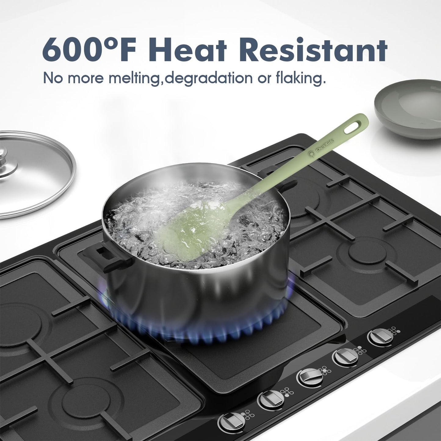 5 Pieces Silicone Spatula Set, Food Grade Rubber Spatula, Upgrade Strong Handle with Ergonomic Grip, Heat Resistant Up to 600°F for Nonstick Cookware, Cooking