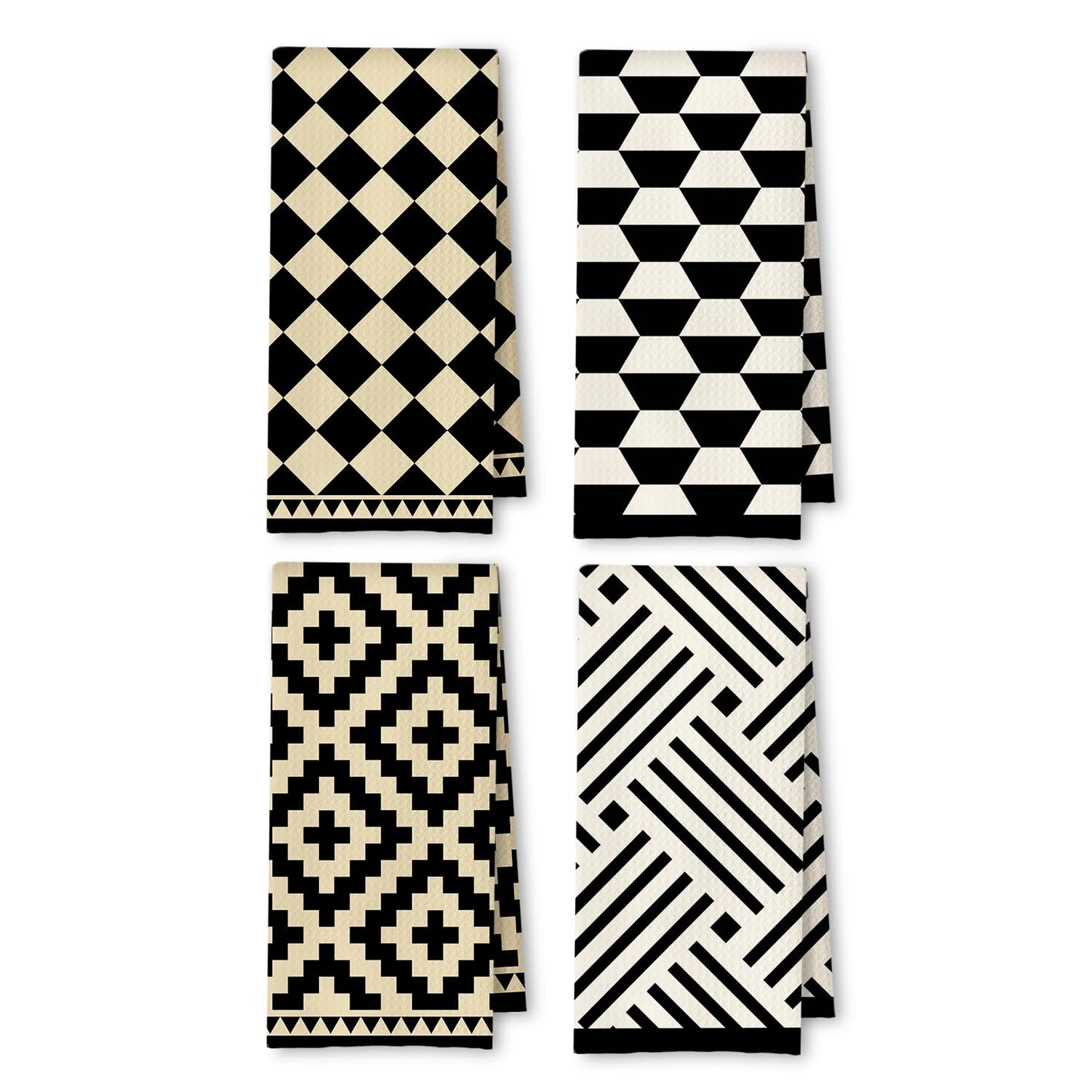 Beige and Black Moroccan Kitchen Towels, Boho Abstract Dish Tea Towels for Kitchen Decor, Retro Mid Century Modern Hand Towel for Bathroom Decor, 16x24 Inches
