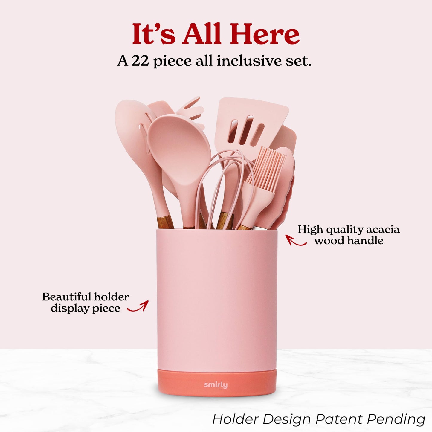 Silicone Kitchen Utensils Set & Holder: Cooking Utensils Set - Kitchen Essentials for New Home & 1st Apartment- Silicone Spatula Set, Cooking Spoons for Nonstick Cookware (Acacia Wood, Cream White)