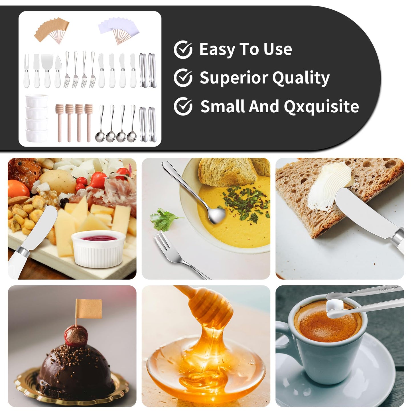 Charcuterie Boards Accessories(29 PCS) Cheese Spreaders for Charcuterie Board Mini Serving Spoon Fork Tongs Blank Toothpick Flags Bowl