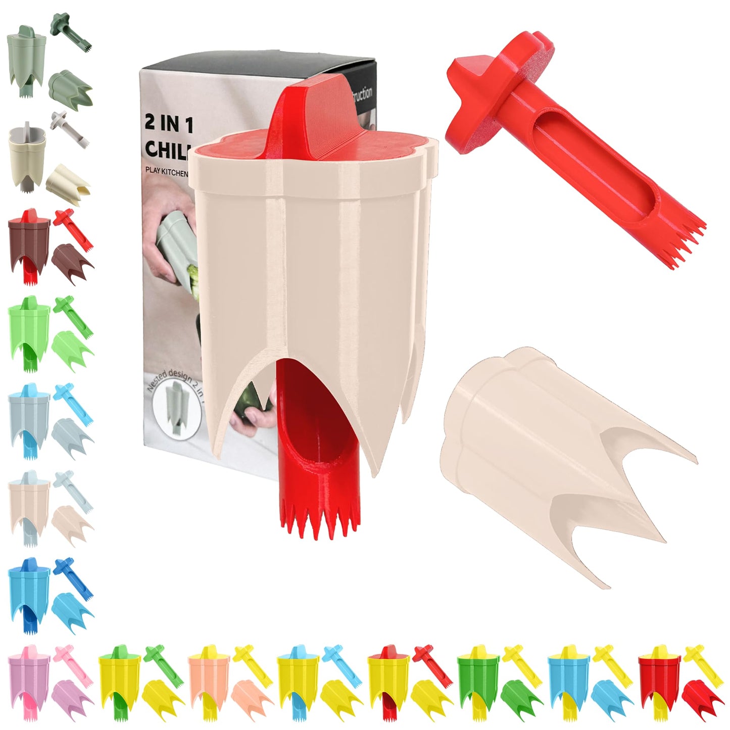 Pepper Corer, 2 in 1 Red Bell Pepper Seed Corer Remover Tool, Fruit & Vegetable Corers Quick Cave Tools for Jalapeno Cutter Deseeder, Blue Yellow, 3 PCS