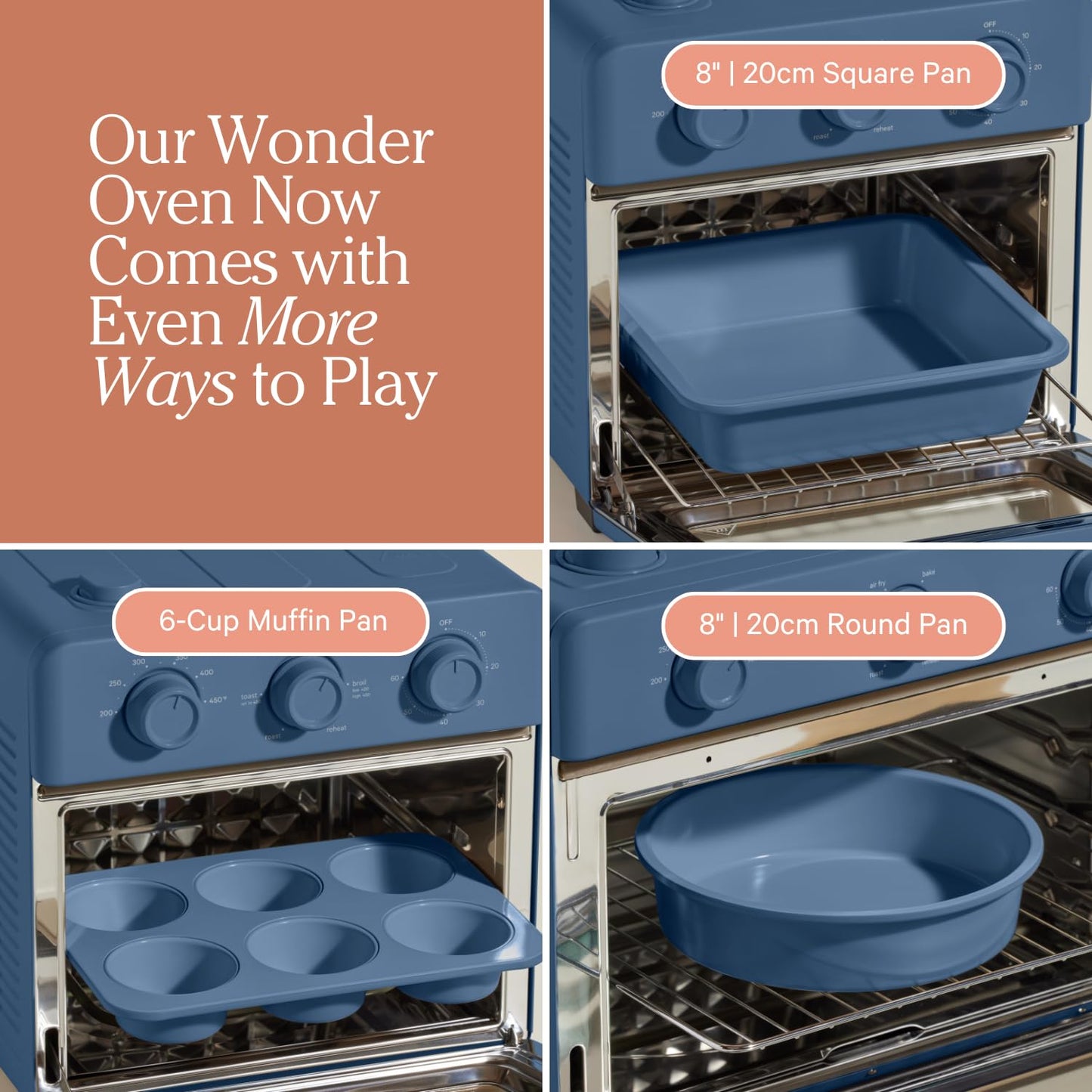 Our Place Wonder Oven Baker’s Kit – 3-Piece Toxin-Free Ceramic Nonstick Bakeware Set (8” Round, 8” Square, 6-Cup Muffin Pan) - Oven-Safe up to 450°F - Blue Salt