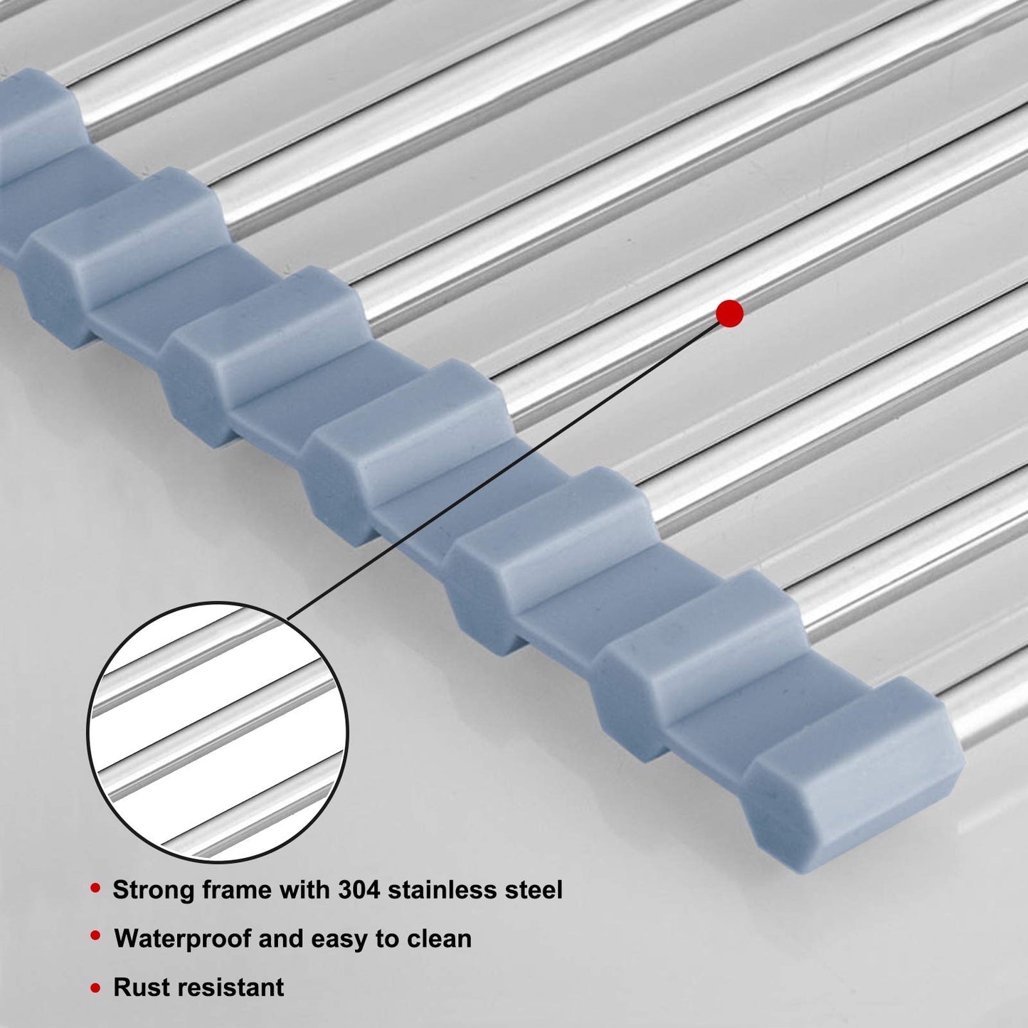 MECHEER Over The Sink Dish Drying Rack, Roll Up Dish Drying Rack Kitchen Dish Rack Stainless Steel Sink Drying Rack, Foldable Dish Drainer, Gray