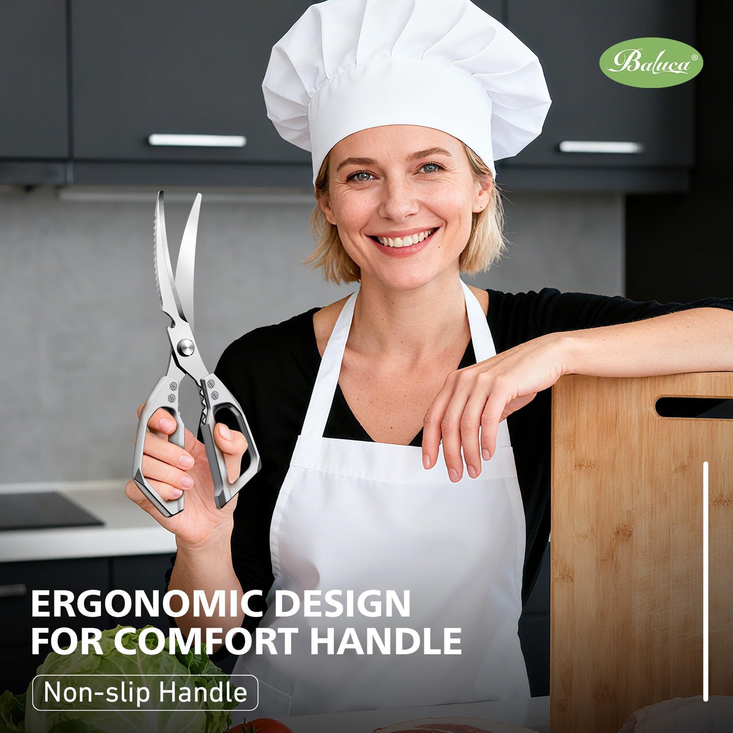 BALUCA Heavy Duty Kitchen Scissors All Purpose - Professional Stainless Steel Japanese Kitchen Shears for Food, Chicken Bones & Turkey | Dishwasher Safe, Sharp Meat & Poultry Scissors (Modern)