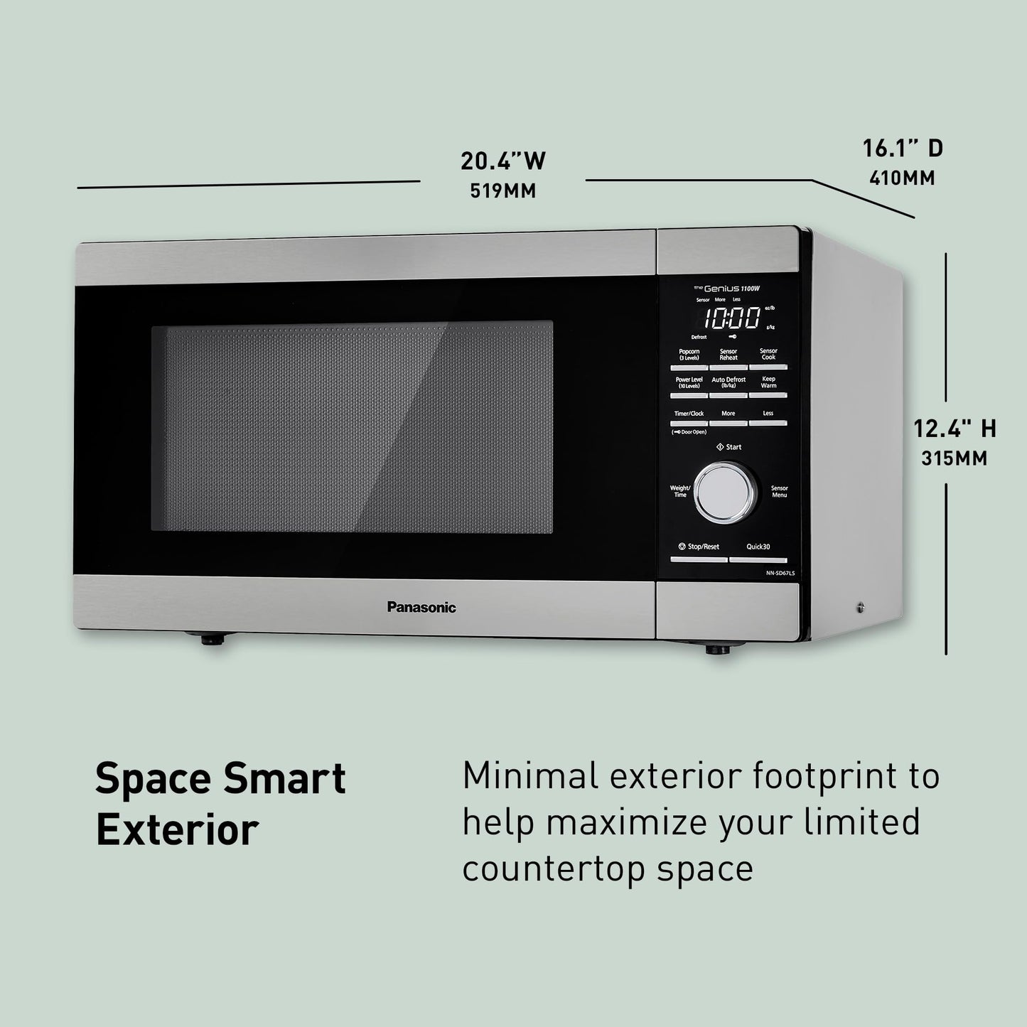 Panasonic Microwave Oven, 1.3 cu. ft. 1100W Countertop Microwave with Genius Sensor Cooking and Auto Defrost - NN-SD67LS (Stainless Steel)