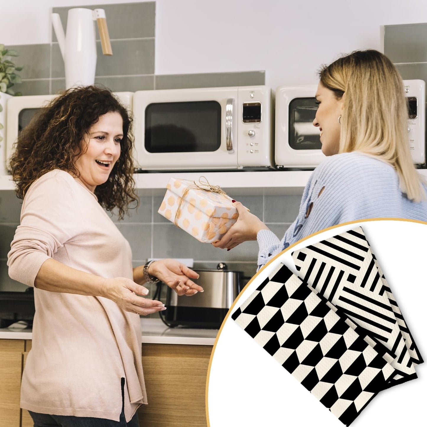 Beige and Black Moroccan Kitchen Towels, Boho Abstract Dish Tea Towels for Kitchen Decor, Retro Mid Century Modern Hand Towel for Bathroom Decor, 16x24 Inches