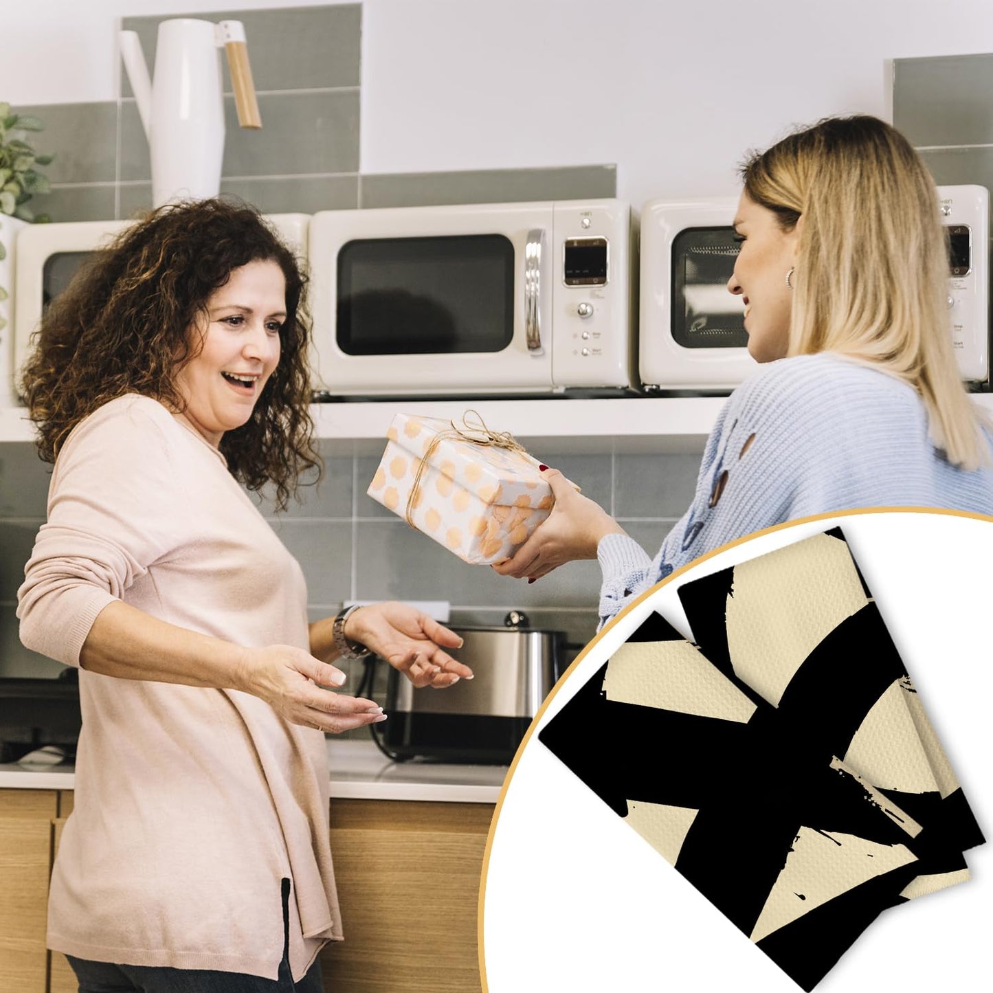 Beige and Black Moroccan Kitchen Towels, Boho Abstract Dish Tea Towels for Kitchen Decor, Retro Mid Century Modern Hand Towel for Bathroom Decor, 16x24 Inches