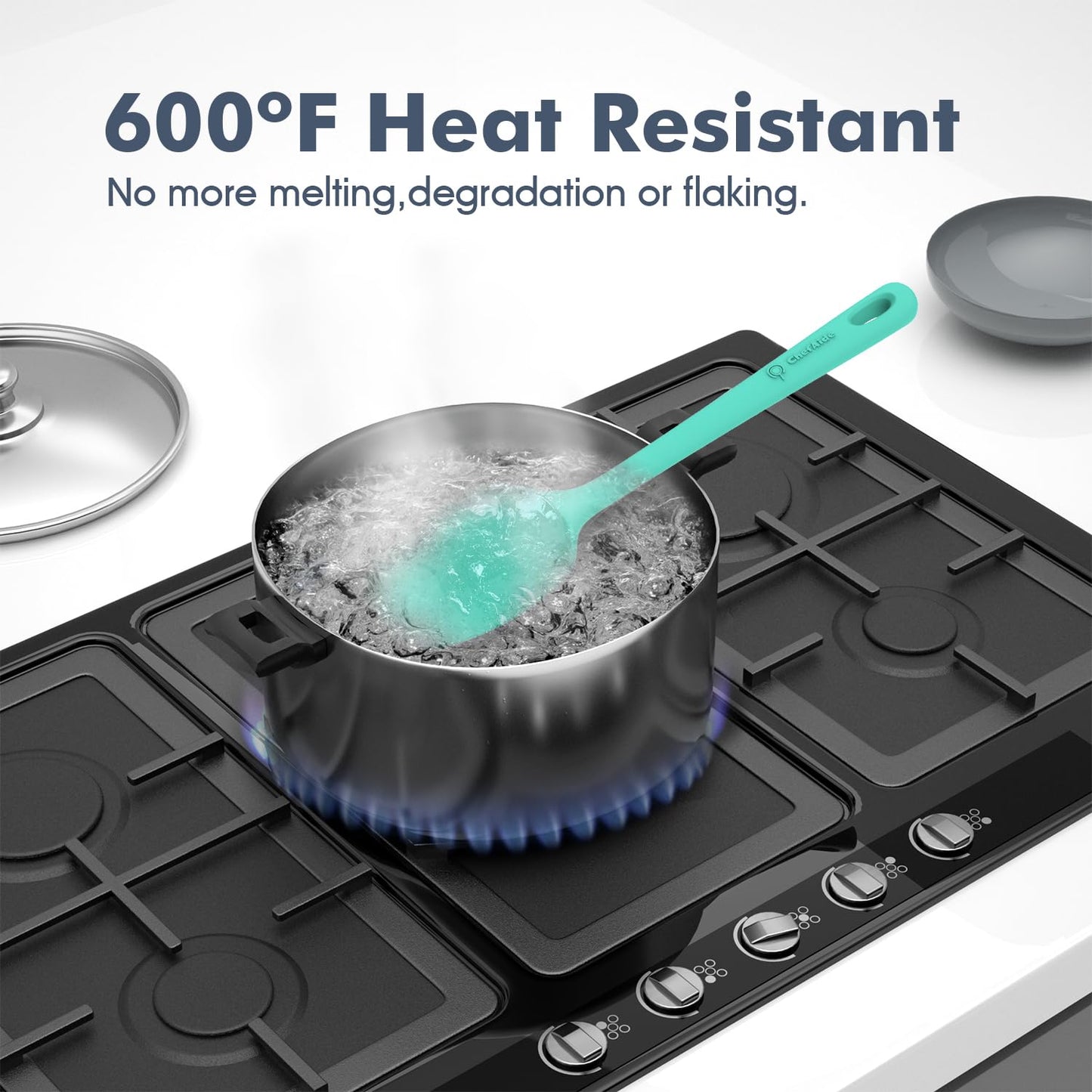 5 Pieces Silicone Spatula Set, Food Grade Rubber Spatula, Upgrade Strong Handle with Ergonomic Grip, Heat Resistant Up to 600°F for Nonstick Cookware, Cooking