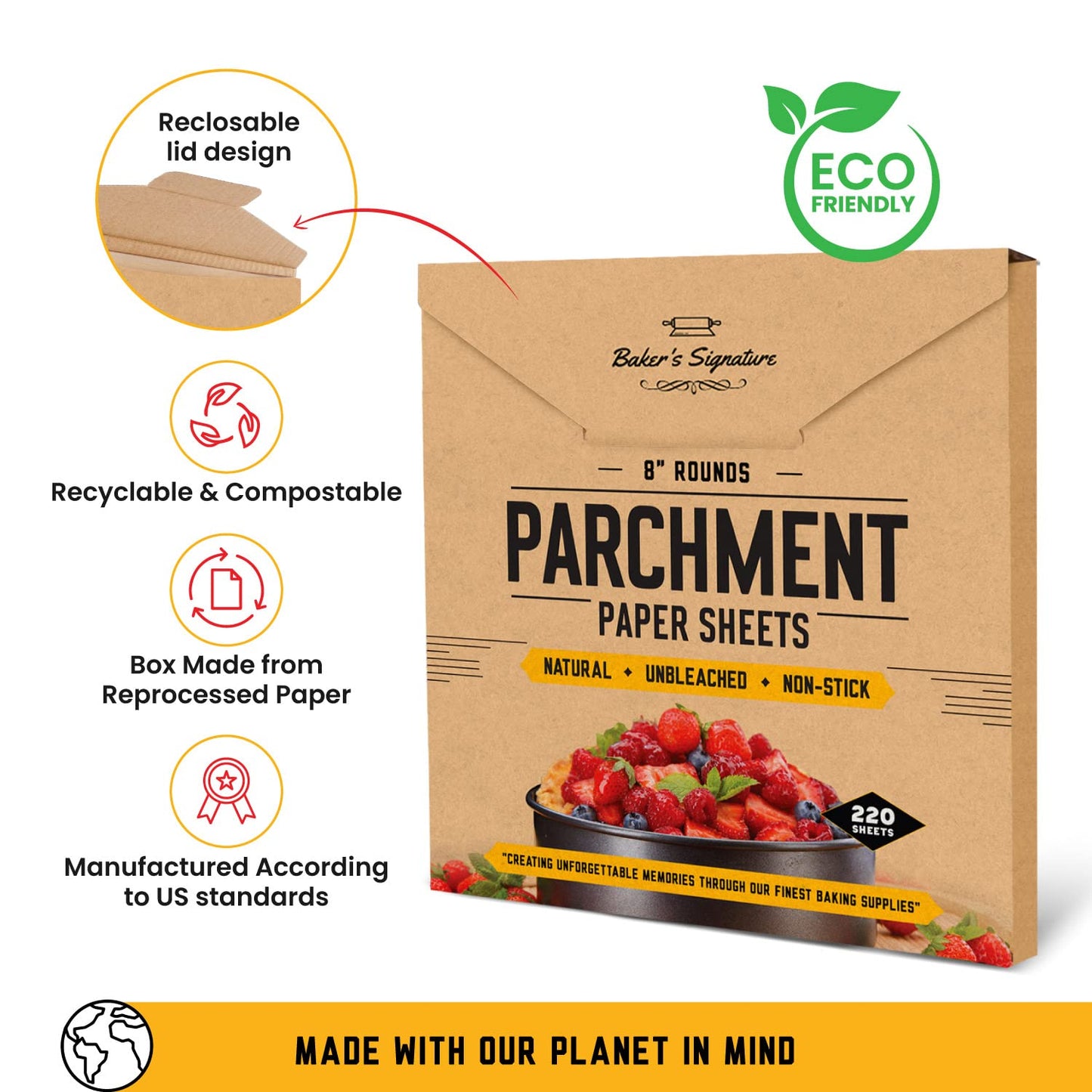 [220 Liners] Heavy Duty 8 Inch Parchment Rounds Paper Baking Sheets | Precut Silicone Coated & Unbleached – Will Not Curl or Burn – Non-Toxic & Comes in Convenient Packaging