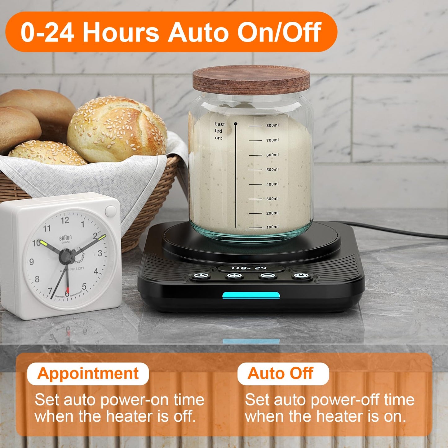 Electric Sourdough Starter Warmer Mat, Upgrade Warming Heating Pad for Sour Dough Starter, Sourdough Heater Proofing Tool for Home Baking with US Plug Thermostat Control, Timing, Memory Function