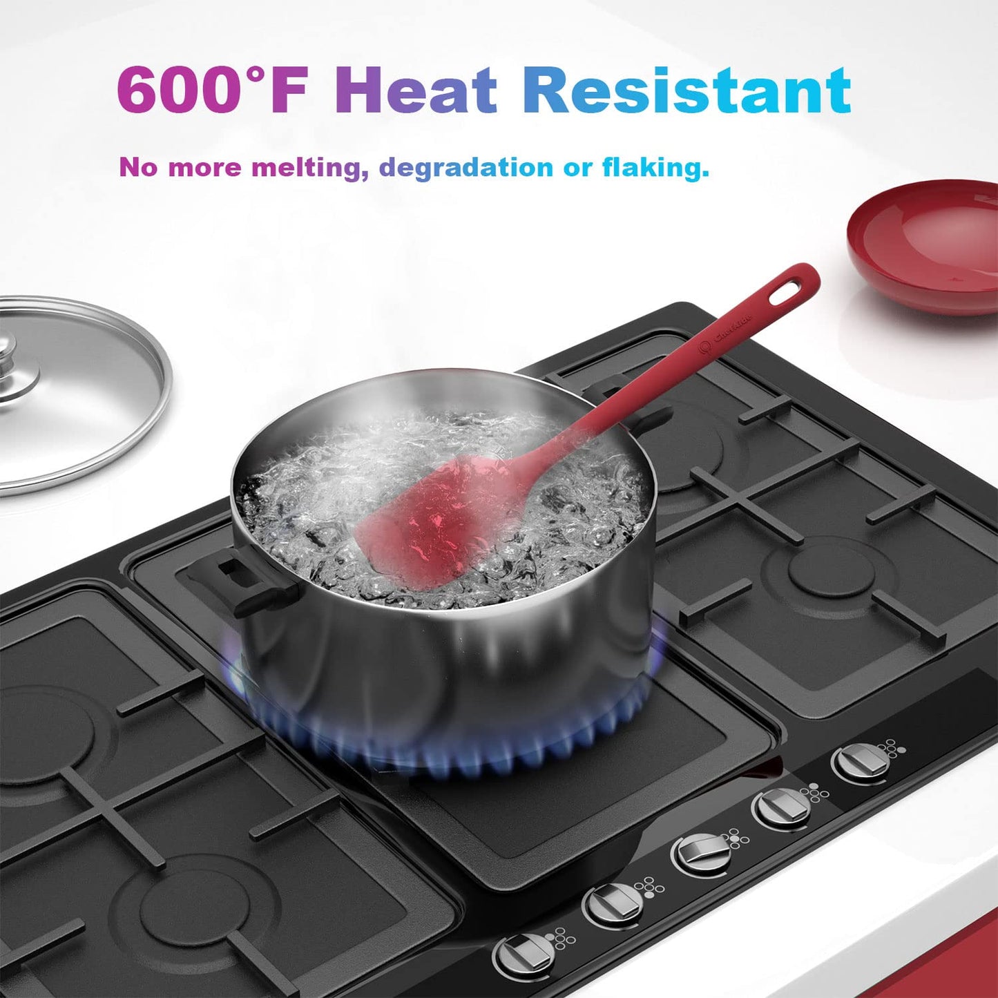 5 Pieces Silicone Spatula Set, Food Grade Rubber Spatula, Upgrade Strong Handle with Ergonomic Grip, Heat Resistant Up to 600°F for Nonstick Cookware, Cooking