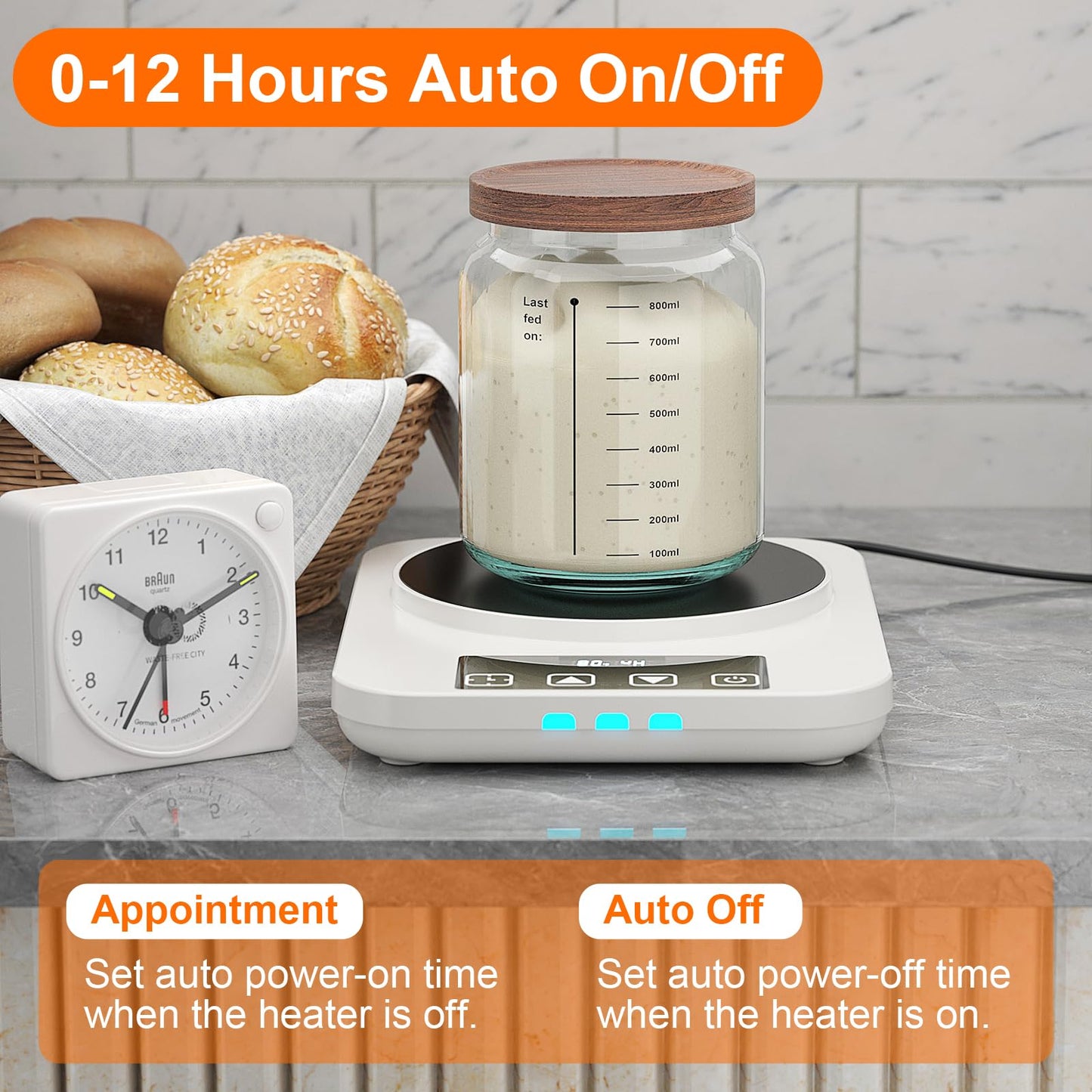 Electric Sourdough Starter Warmer Mat, Upgrade Warming Heating Pad for Sour Dough Starter, Sourdough Heater Proofing Tool for Home Baking with US Plug Thermostat Control, Timing, Memory Function