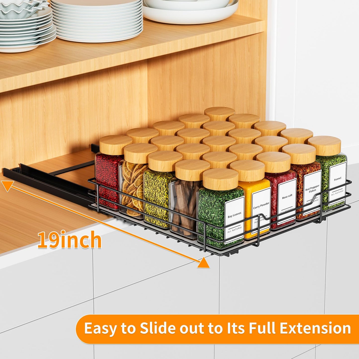 RCHYFEED Pull Out Spice Rack Organizer for Cabinet,Slide out Spice Organizer for Inside Cabinets,Heavy Duty Spice Organization for Kitchen and Pantry,Seasoning,Sauces(1-Tier,8.5" Wx10.5 Dx2.5 H)