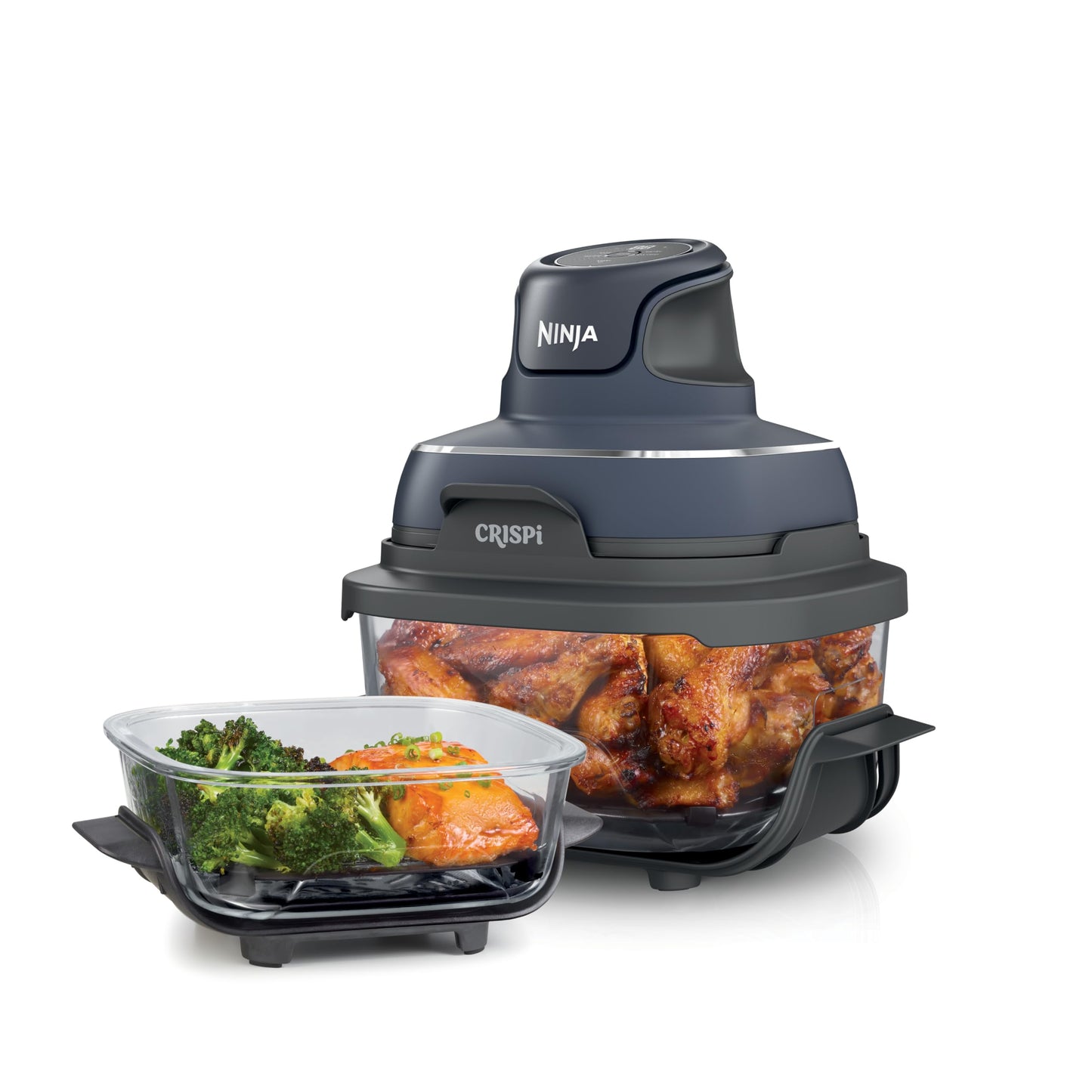 Ninja | Air Fryer | Crispi 4-in-1 Portable Cooking System | 4QT & 6 Cup Glass Containers, Crisper Plates & Storage Lids Included | Microwave, Freezer & Dishwasher Safe | Cherry Crush | FN101DR