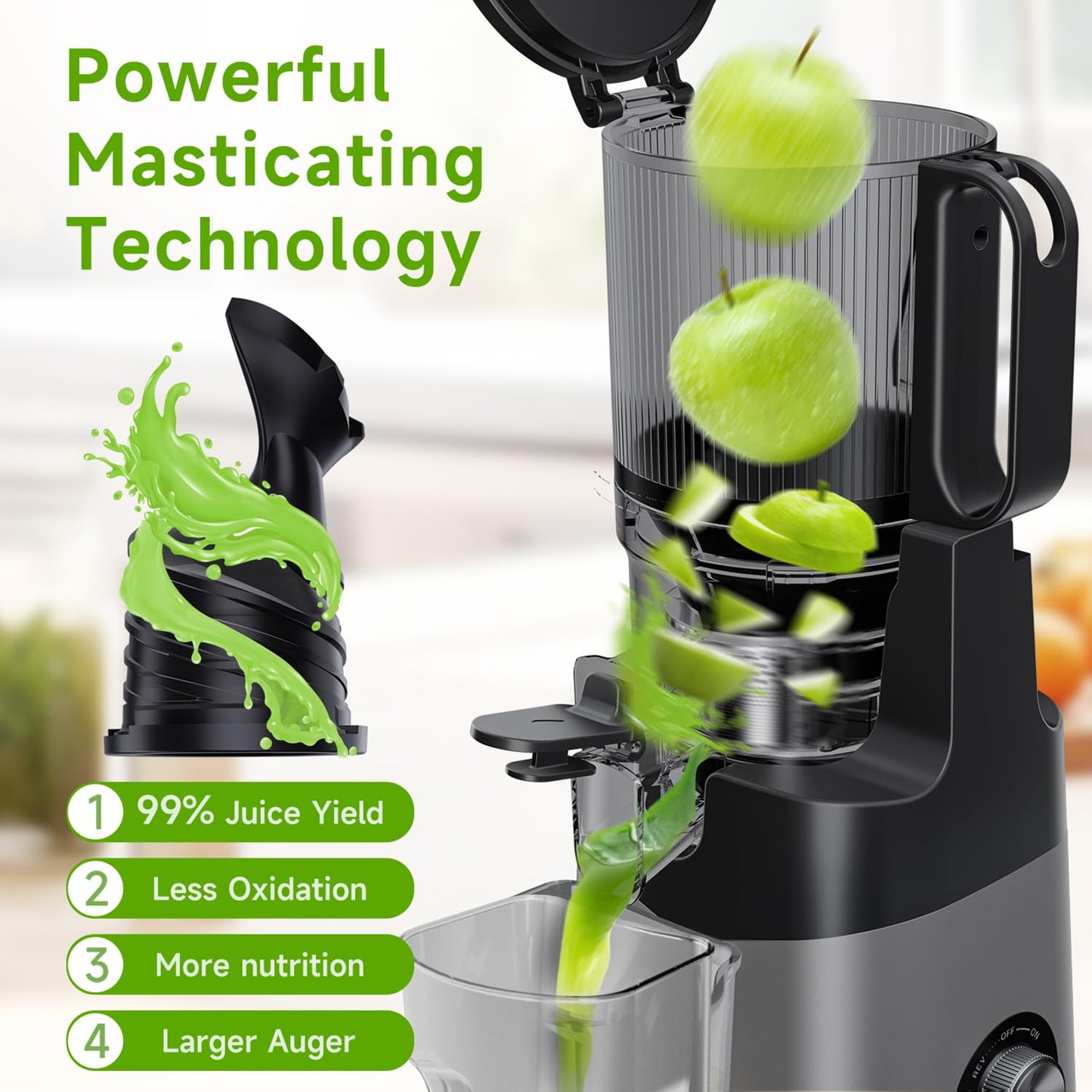 Cold Press Juicer, 5.8" Wide Feed Chute Juice Extractor Machine with 400W, High Juice Yield, Slow Masticating Juicer for Whole Vegetables & Fruits, Charcoal Grey