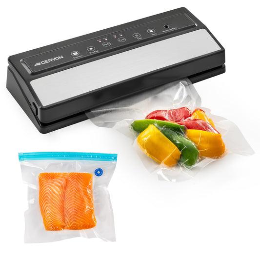 GERYON Vacuum Sealer Machine – Automatic Food Vacuum Sealer for Dry & Moist Food, Compact with LED Touch Panel, Includes Zipper Bags & Roll, Perfect for Sous Vide & Freezer Storage (Silver)