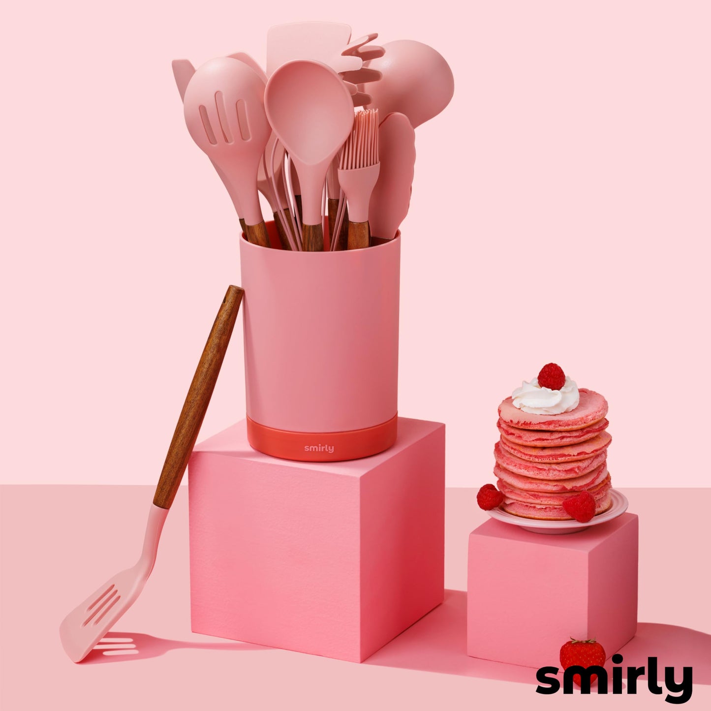 Silicone Kitchen Utensils Set & Holder: Cooking Utensils Set - Kitchen Essentials for New Home & 1st Apartment- Silicone Spatula Set, Cooking Spoons for Nonstick Cookware (Acacia Wood, Cream White)