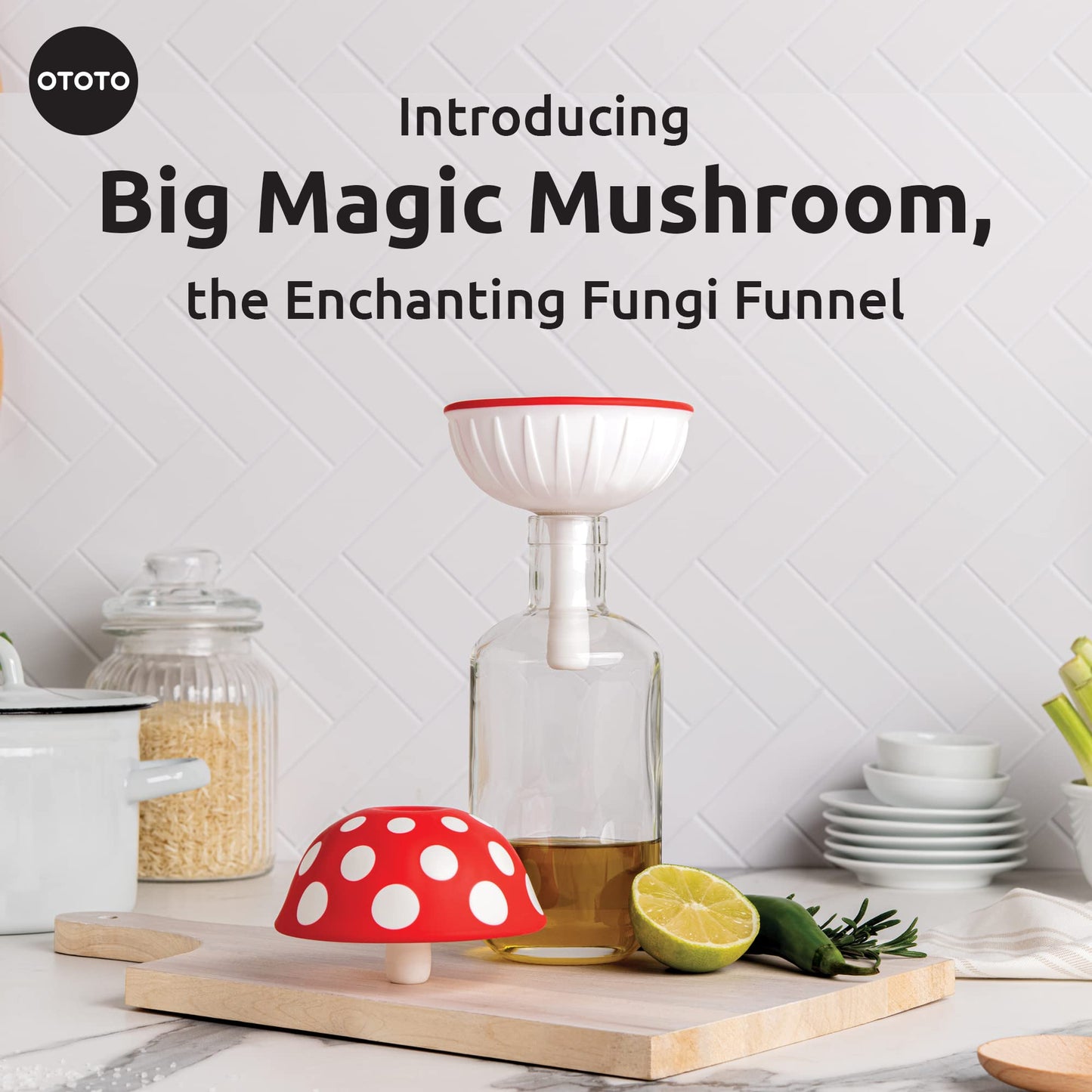 OTOTO Mushroom - Foldable Small Kitchen Funnel with Wide Mouth for Jars. Bottle Liquid Transfer - Silicone, 100% Food Safe, BPA Free, Dishwasher Safe