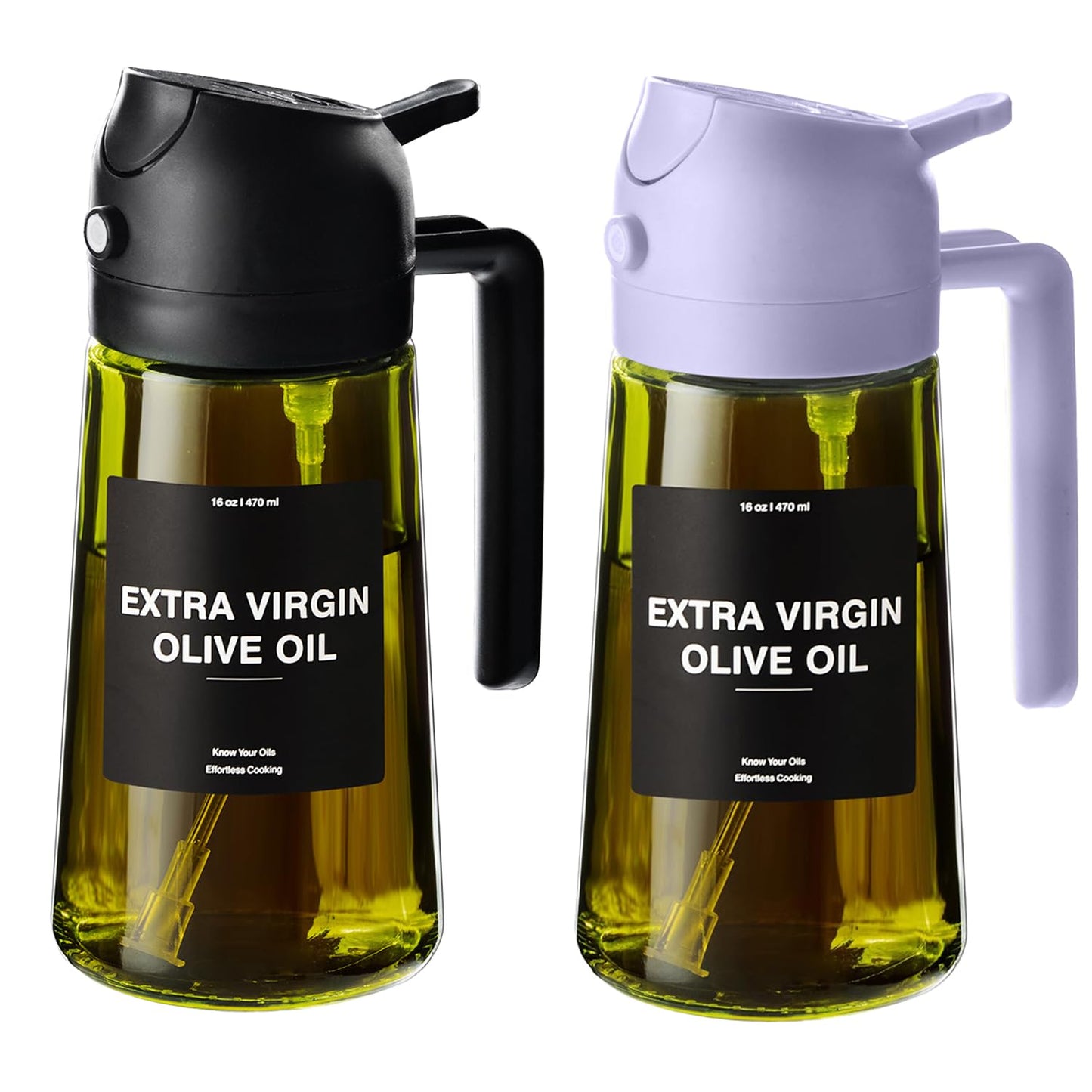 CXINYI - 16oz/470ml Olive Oil Dispenser for Kitchen with Stickers - 2 in 1 Olive Oil Sprayer for Cooking, Air Fryer, and Salad, Black&Green (Light-Proof Kitchen Gadget)