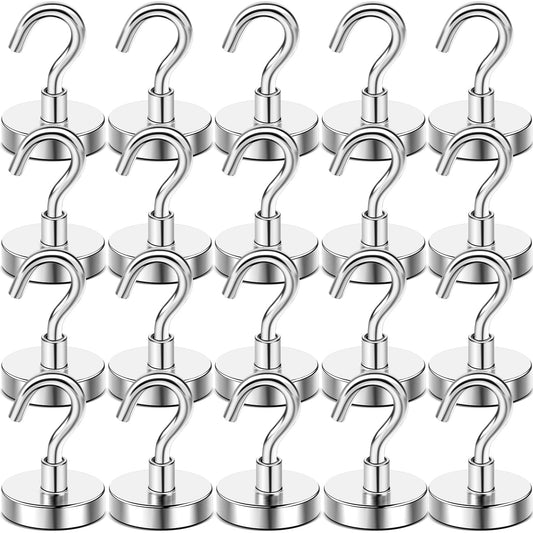 DIYMAG Magnetic Hooks, 30lbs+ Magnet Hook 2025 Cruise Cabin Ship Essentials Heavy Duty Strong Magnets Refrigerator Fridge Hanging for Classroom Beach Vacation Kitchen Grills Home 20 Pack (Silver)