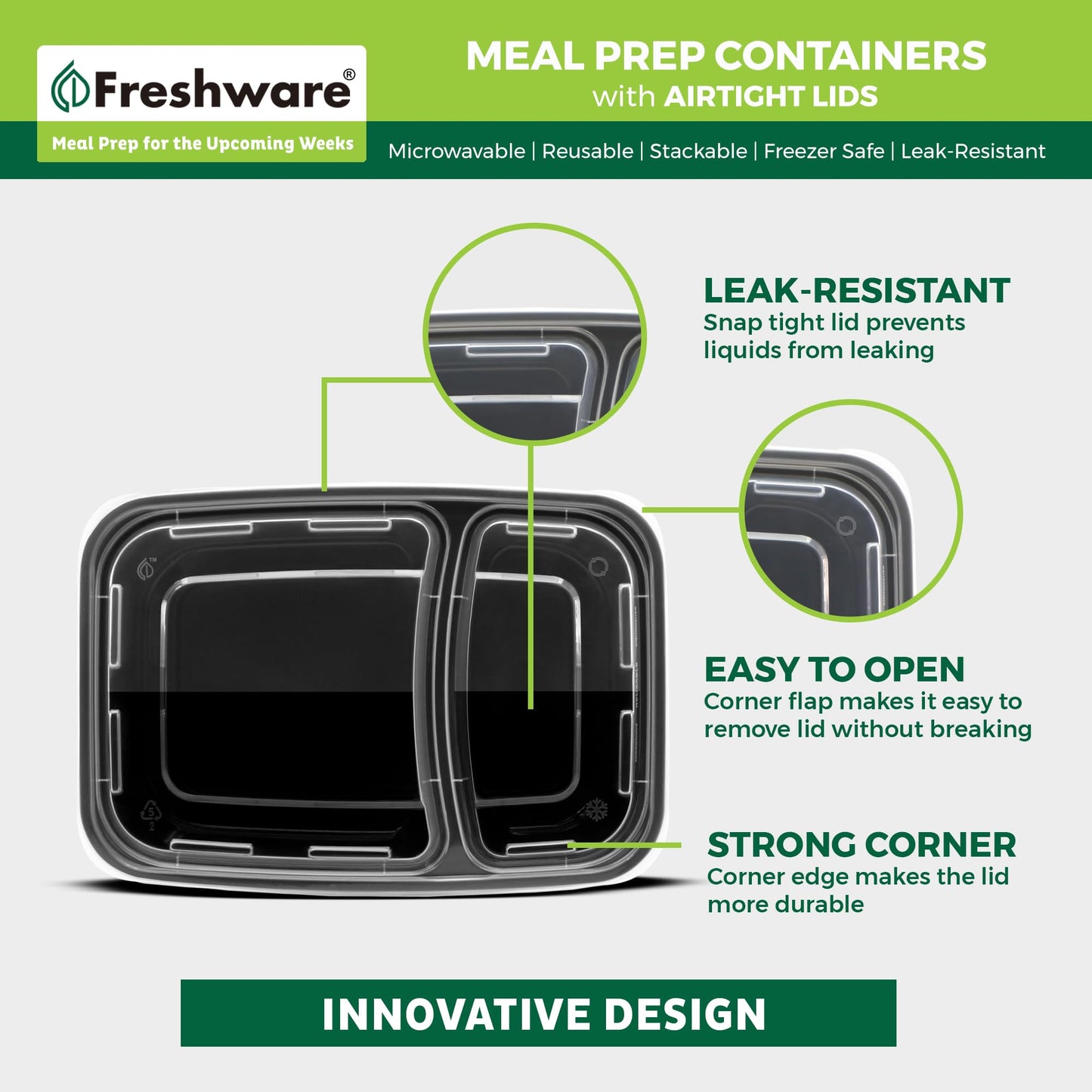 Freshware Meal Prep Containers [150 Pack] 1 Compartment with Lids, Food Storage Containers, Bento Box, BPA Free, Stackable, Microwave/Dishwasher/Freezer Safe (24 oz)