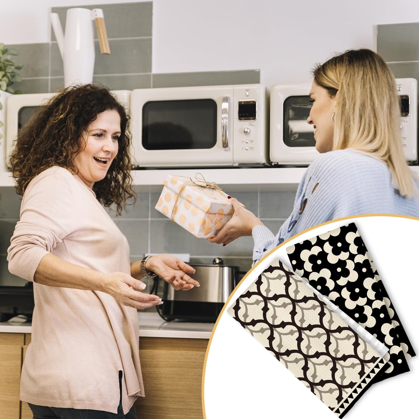 Beige and Black Moroccan Kitchen Towels, Boho Abstract Dish Tea Towels for Kitchen Decor, Retro Mid Century Modern Hand Towel for Bathroom Decor, 16x24 Inches