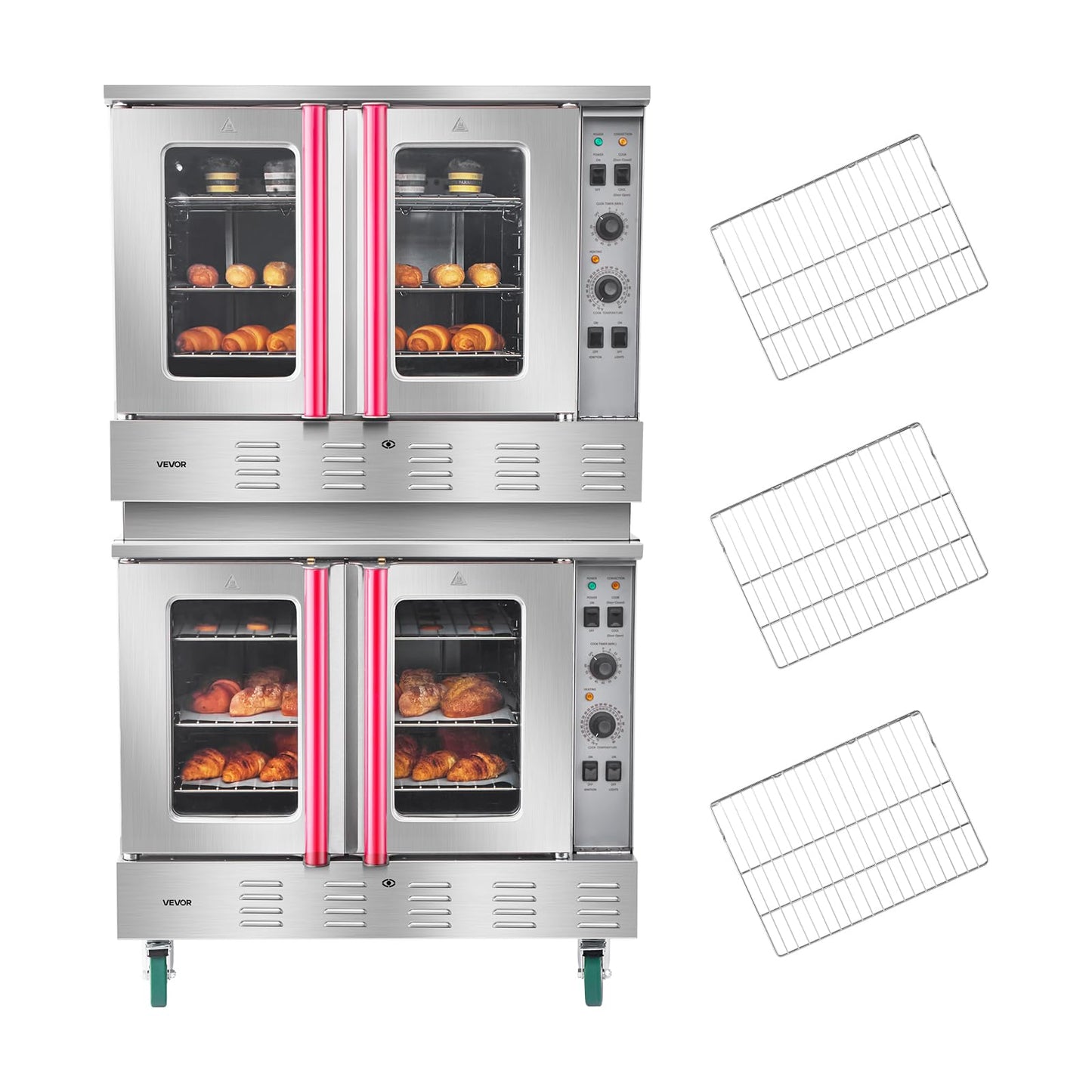 VEVOR Commercial Convection Oven, 21L/19Qt, Quarter-Size Conventional Oven Countertop, 1440W 3-Tier Toaster w/Front Glass Door, Electric Baking Oven w/Trays Wire Racks Clip Gloves, 120V