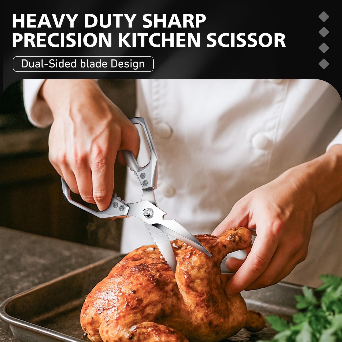 BALUCA Heavy Duty Kitchen Scissors All Purpose - Professional Stainless Steel Japanese Kitchen Shears for Food, Chicken Bones & Turkey | Dishwasher Safe, Sharp Meat & Poultry Scissors (Modern)
