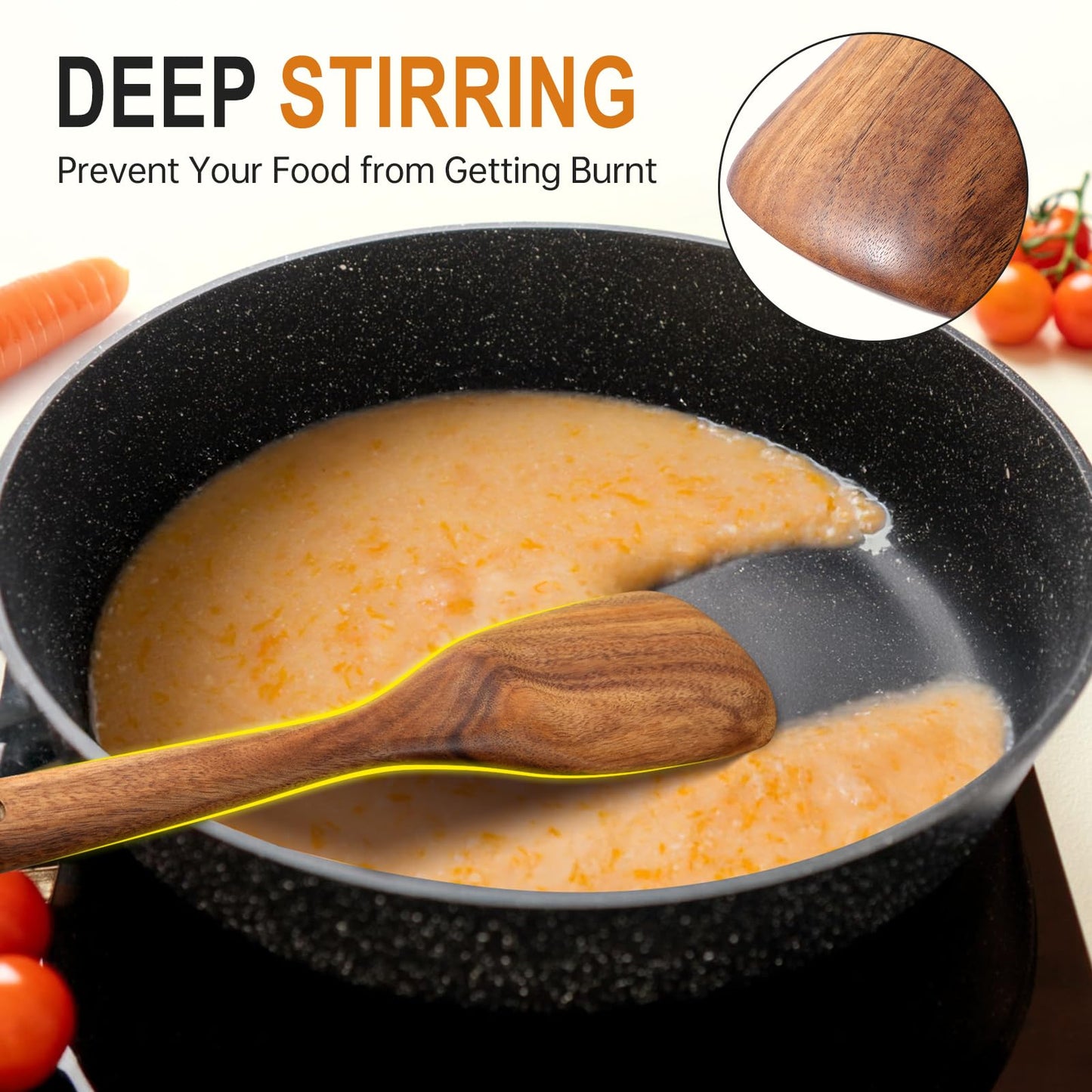 9 Piece Natural Teak Wooden Kitchen Utensil Set with Spoon Rest - Comfort Grip Cooking Spoons and Utensils Holder